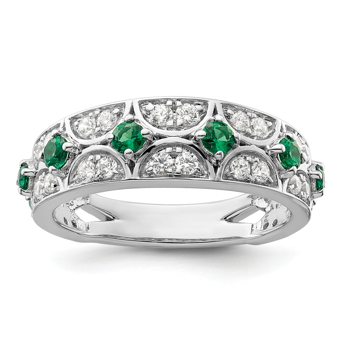 Lab-Grown Diamond & Lab-Created Emerald Ring in 14K White Gold (1/2 ct. tw.), Size 7 - Sophia Jewelers Main image