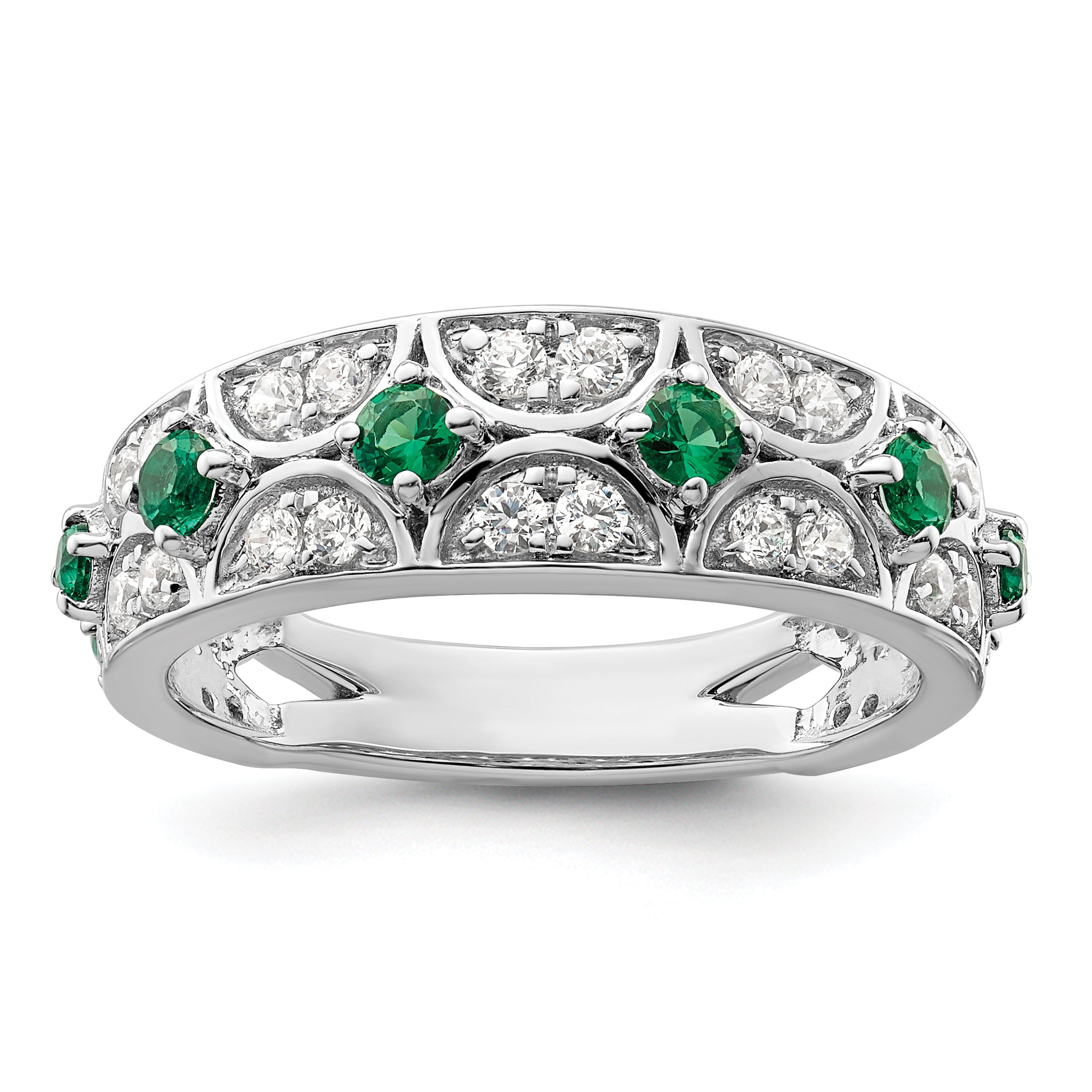 14k White Gold 1/2 carat Lab Grown Diamond VS/SI+ G+ and Lab Created Emerald Ring Main image