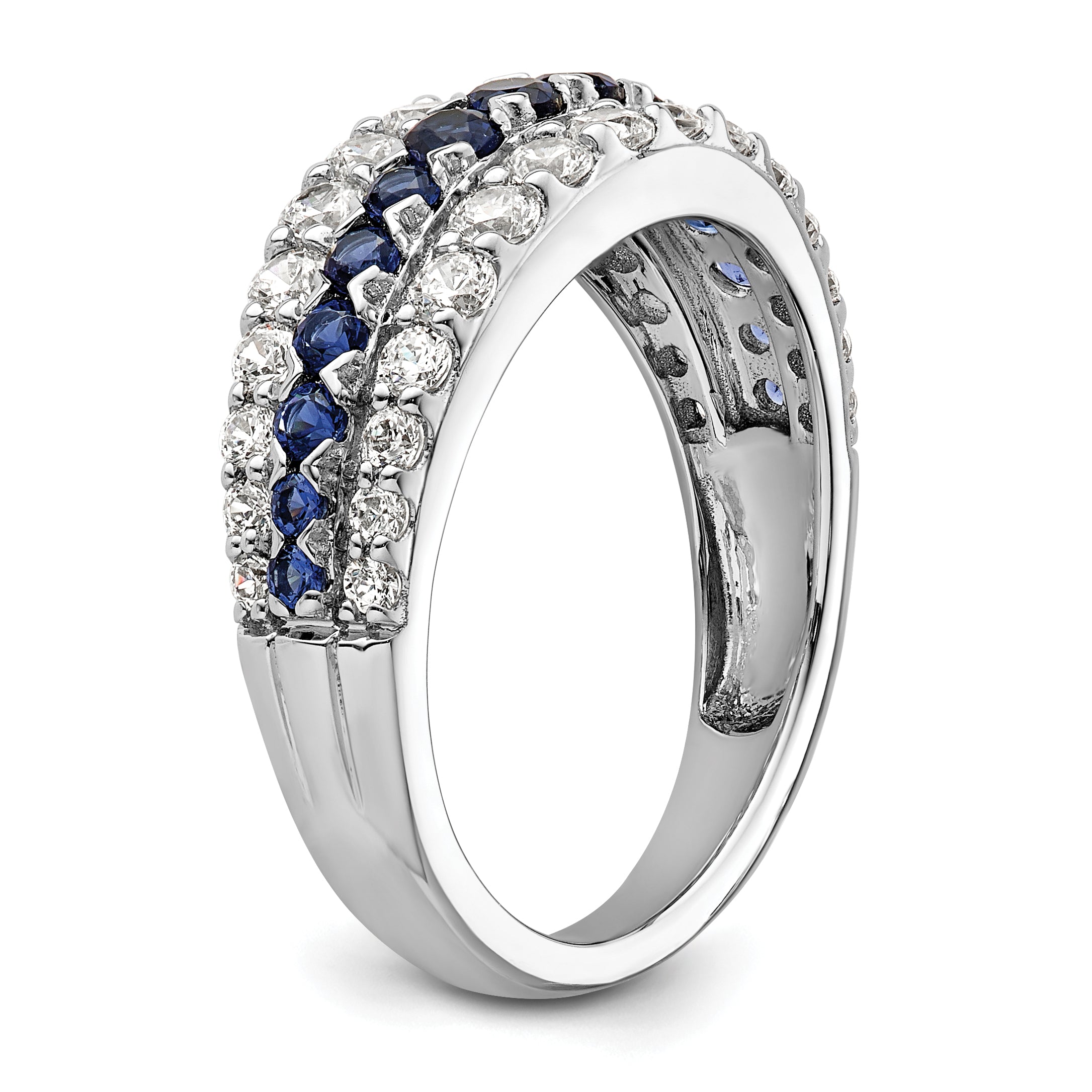 14k White Gold 7/8 carat Lab Grown Diamond VS/SI+ G+ and Lab Created Blue Sapphire Fashion Ring