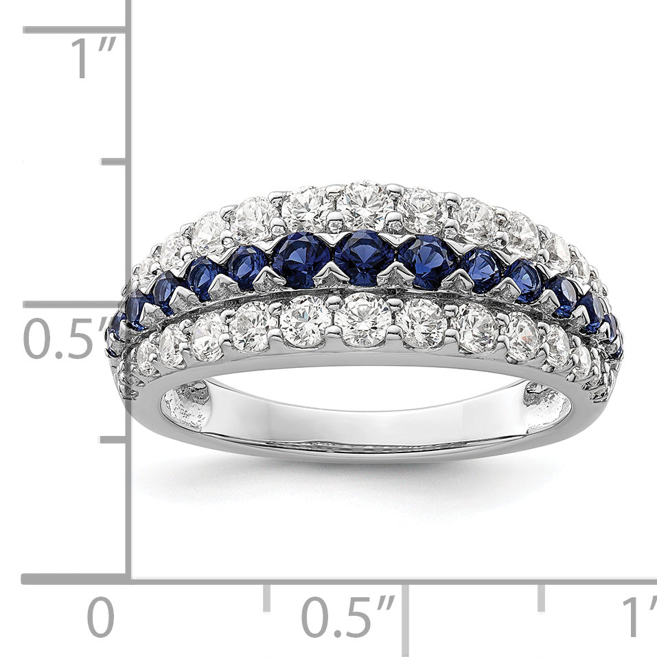 14k White Gold 7/8 carat Lab Grown Diamond VS/SI+ G+ and Lab Created Blue Sapphire Fashion Ring