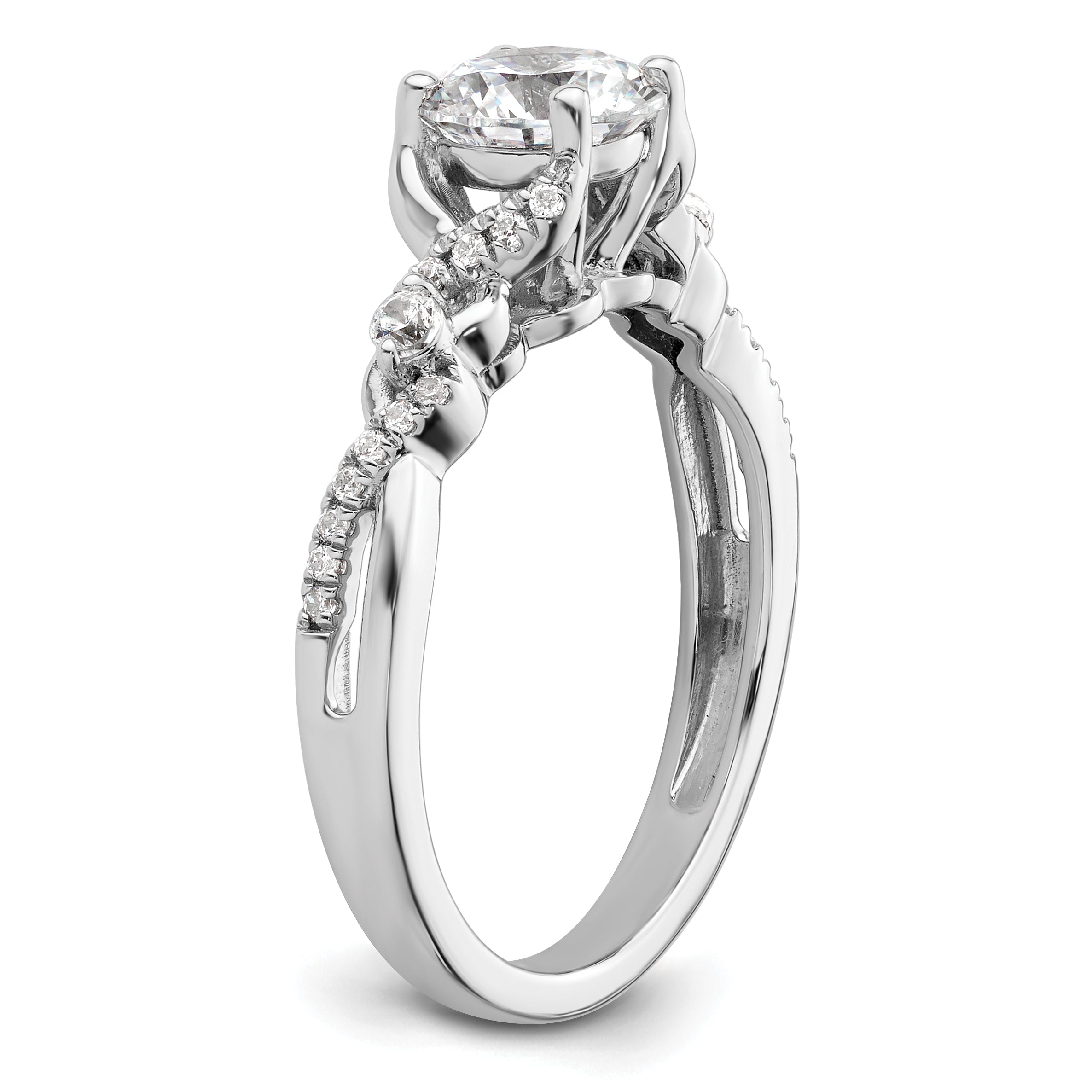 14k White Gold 1/6 carat Lab Grown Diamond VS/SI+ G+ 1 carat Center Round Bypass Engagement Ring