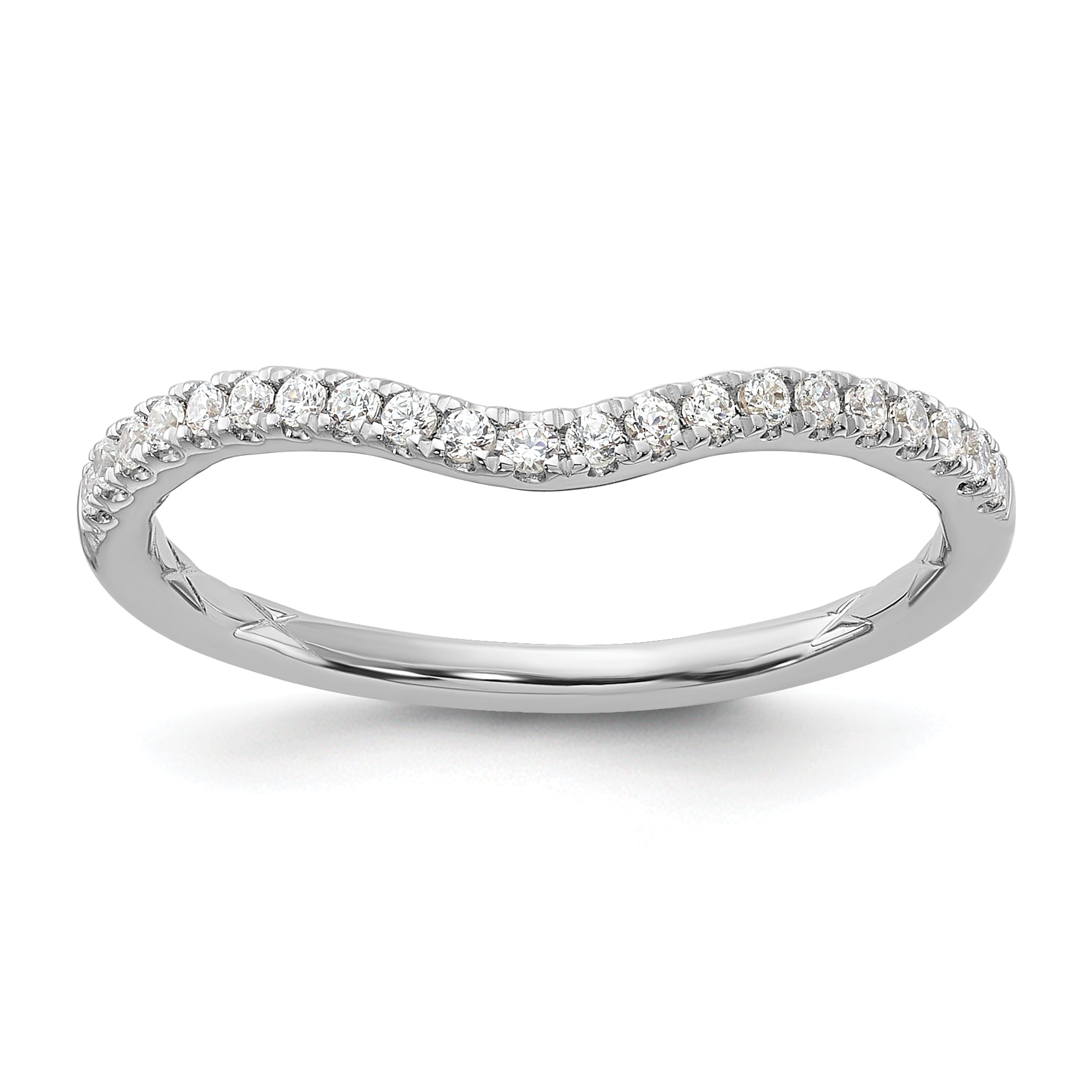 14k White Gold 1/6 carat Lab Grown Diamond VS+ F+ Complete Contoured Wedding Band