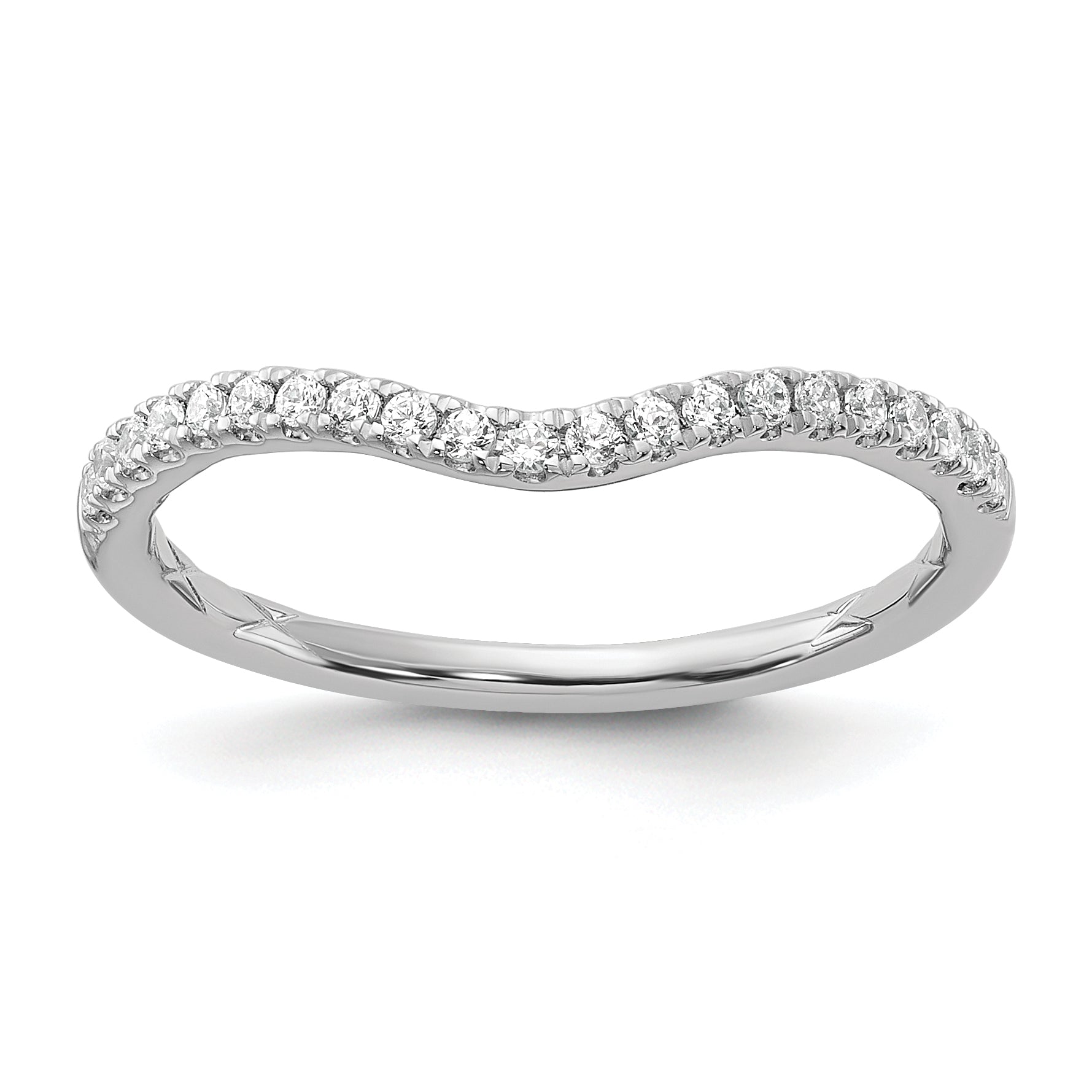 14k White Gold 1/6 carat Lab Grown Diamond VS+ F+ Complete Contoured Wedding Band