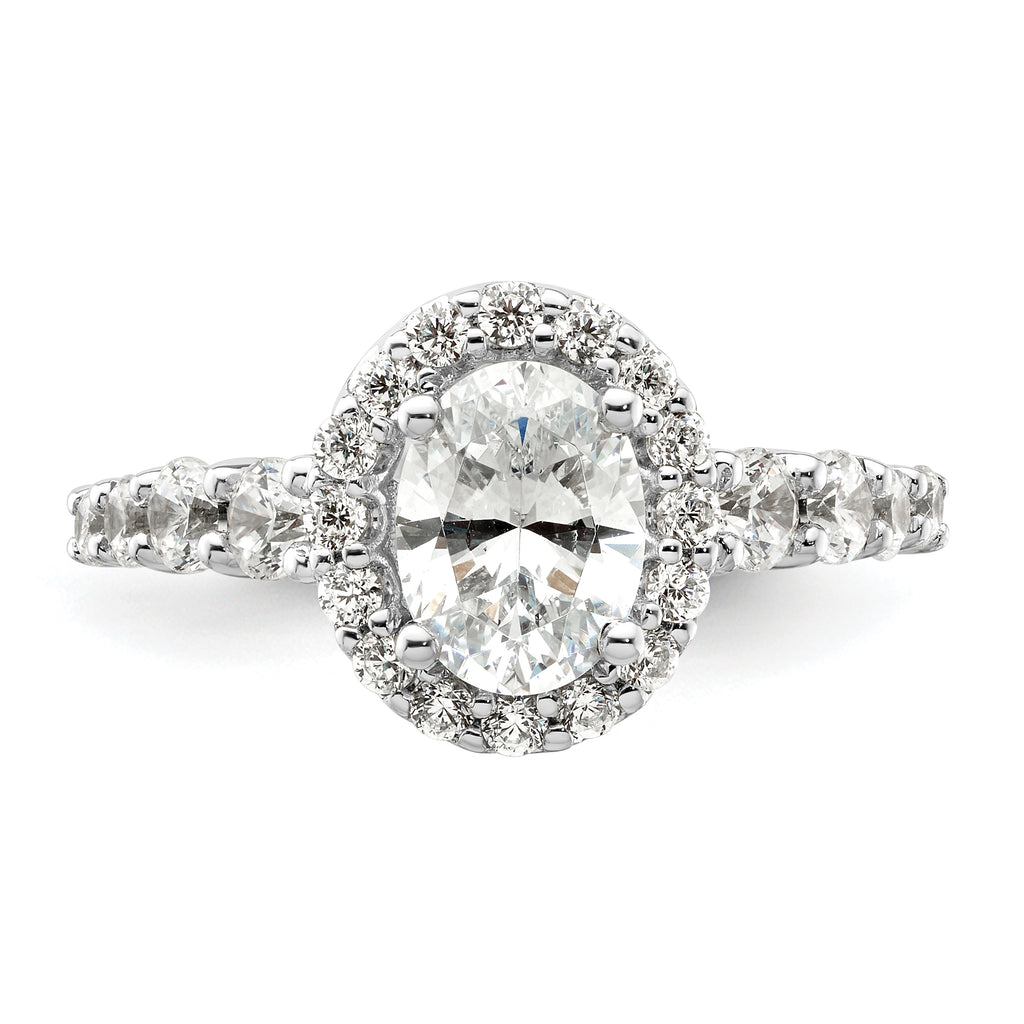 14k White Gold 7/8 carat Lab Grown Diamond VS/SI+ G+ 1 carat Center Oval Semi Mount Engagement Ring