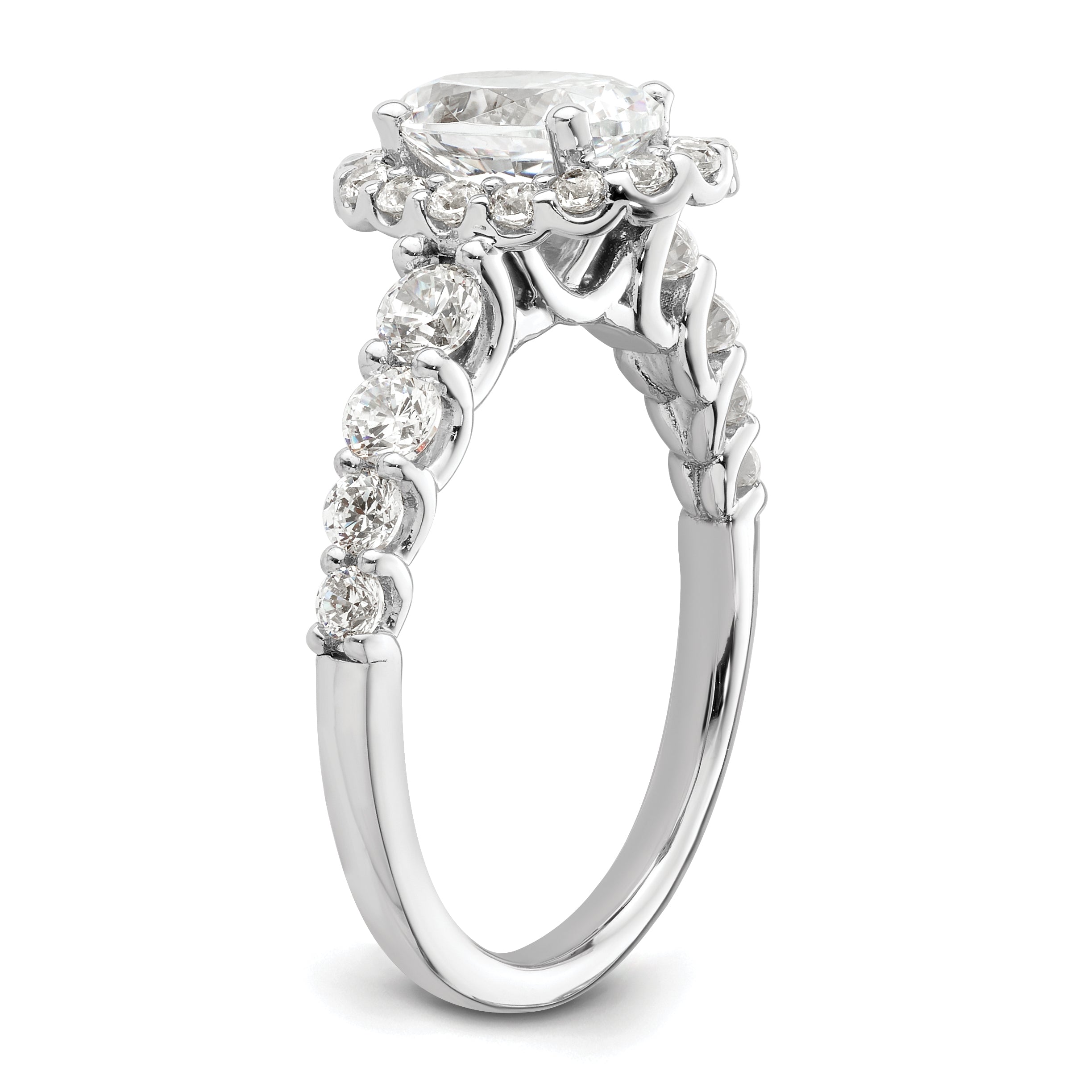 14k White Gold 7/8 carat Lab Grown Diamond VS/SI+ G+ 1 carat Center Oval Semi Mount Engagement Ring
