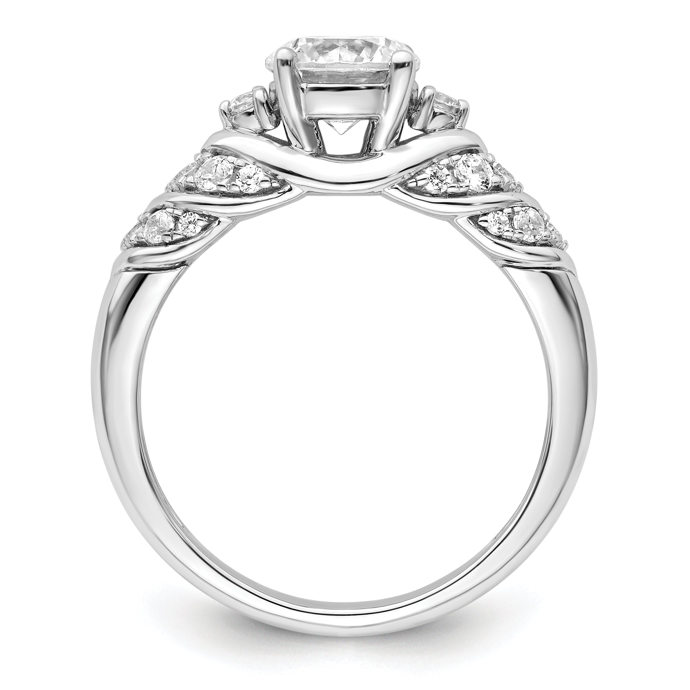 14k White Gold 1/3 carat Lab Grown Diamond VS/SI+ G+ 1 carat Center Round Semi Mount Shared Prong Engagement Ring Secondary image