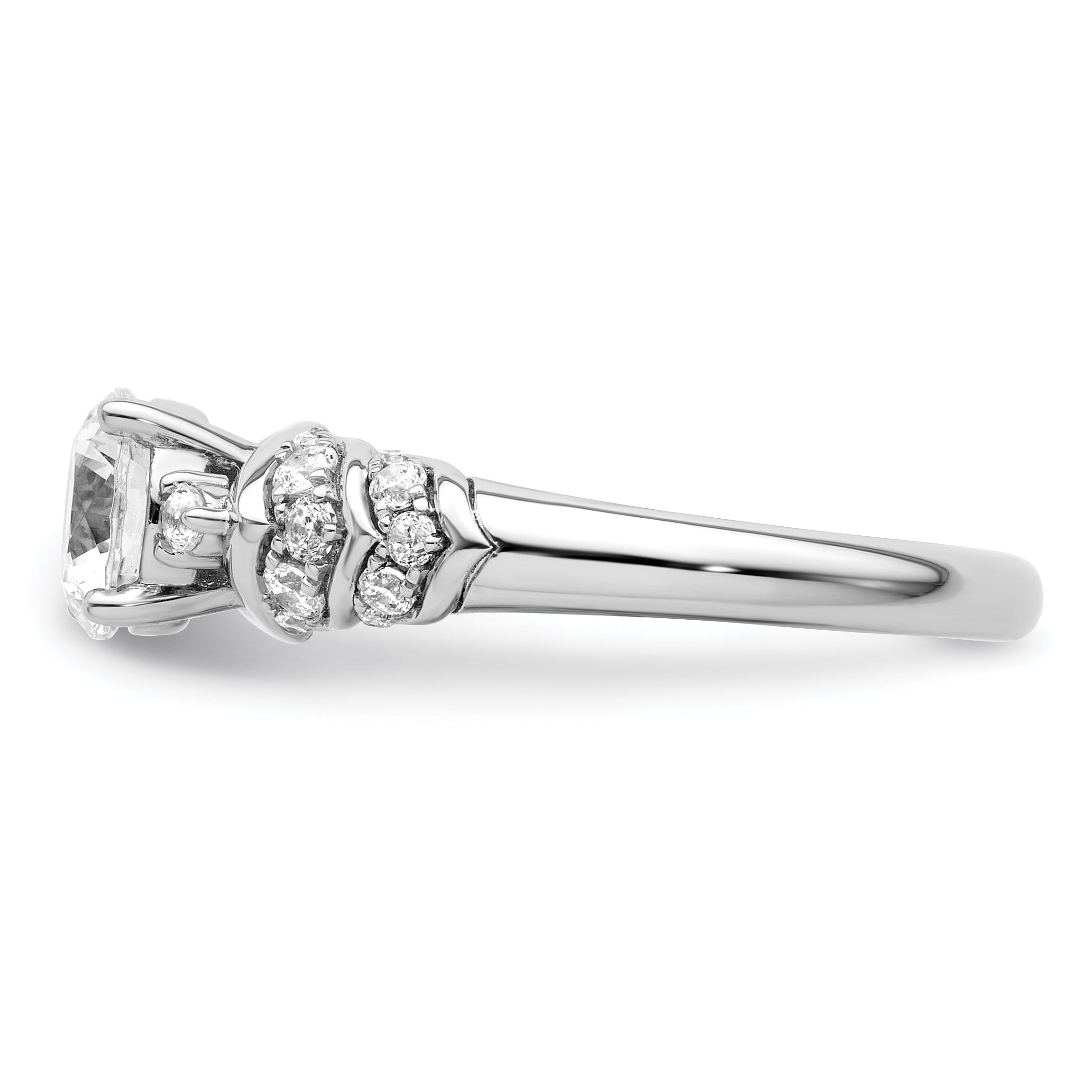 14k White Gold 1/3 carat Lab Grown Diamond VS/SI+ G+ 1 carat Center Round Semi Mount Shared Prong Engagement Ring