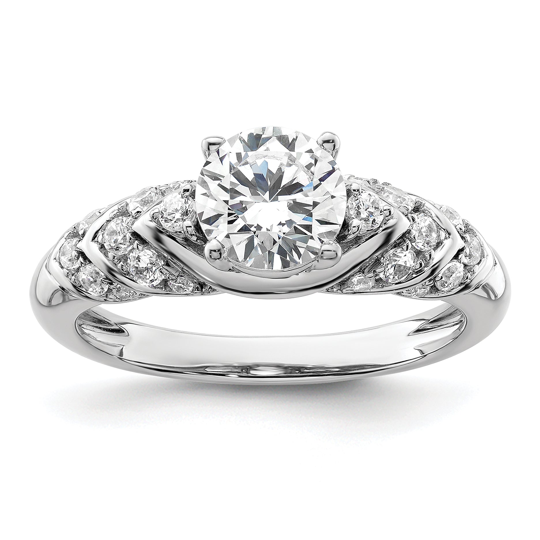 14k White Gold 1/3 carat Lab Grown Diamond VS/SI+ G+ 1 carat Center Round Semi Mount Shared Prong Engagement Ring Main image