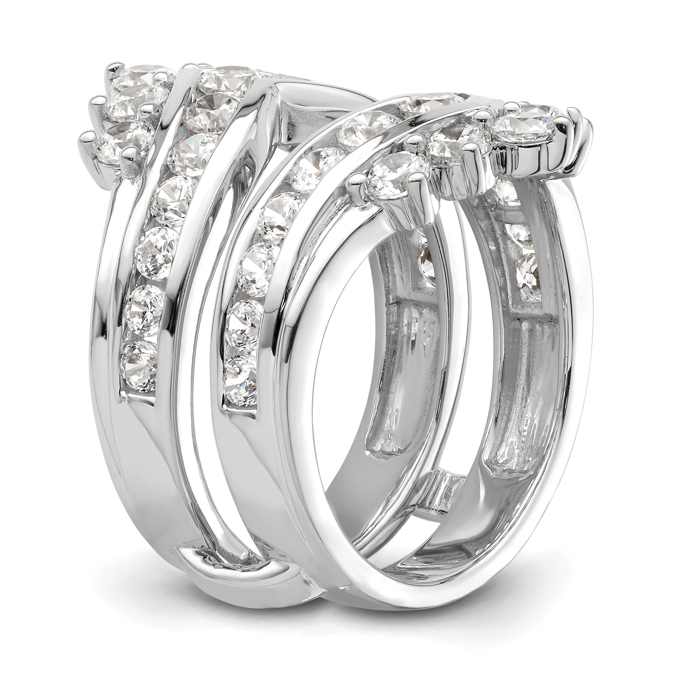 14k White Gold 2 1/3 carat Lab Grown Diamond VS/SI+ G+ Complete Double Row Ring Guard