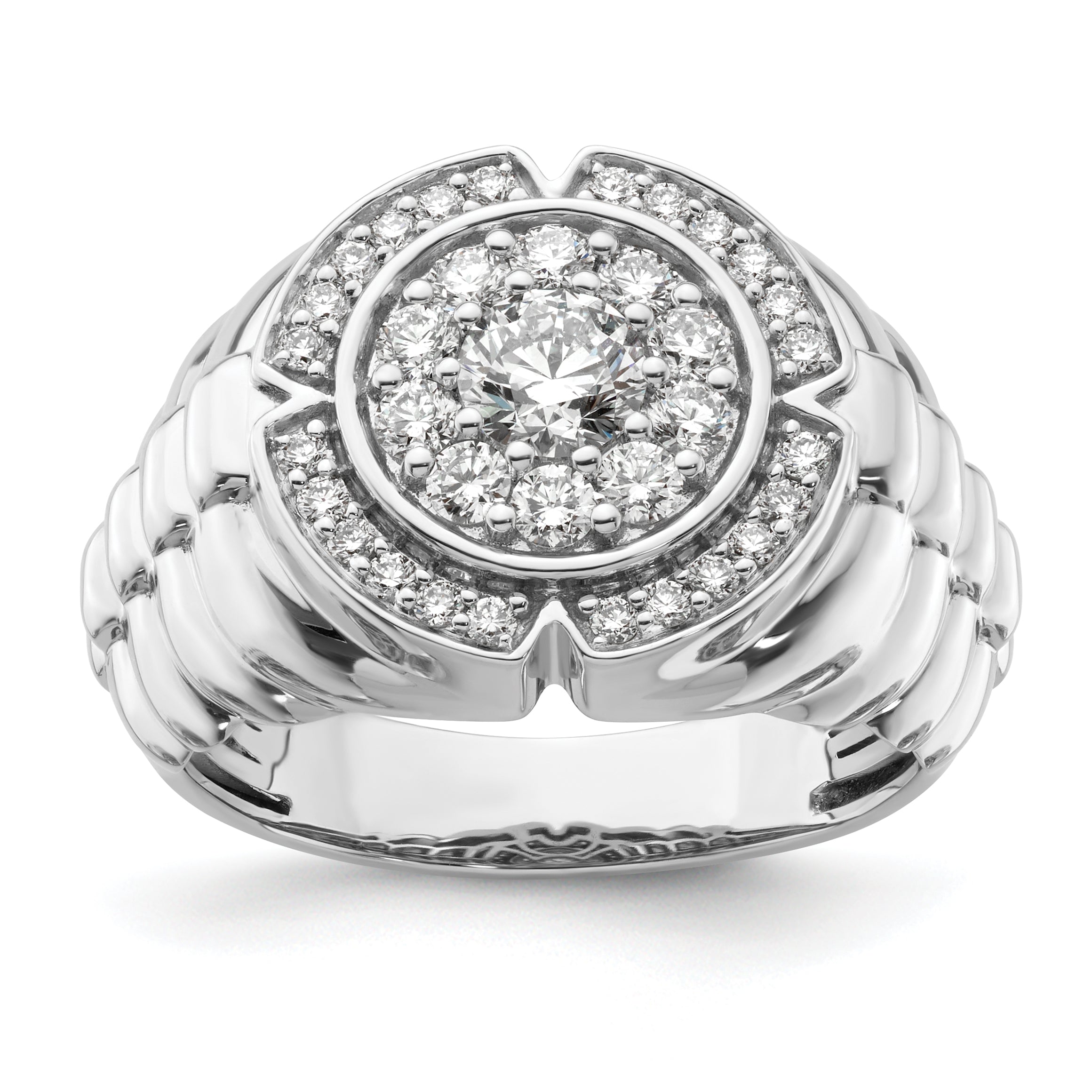 10k White Gold 1 1/5 carat Lab Grown Diamond VS/SI+ G+ Complete Men's Cluster Ring