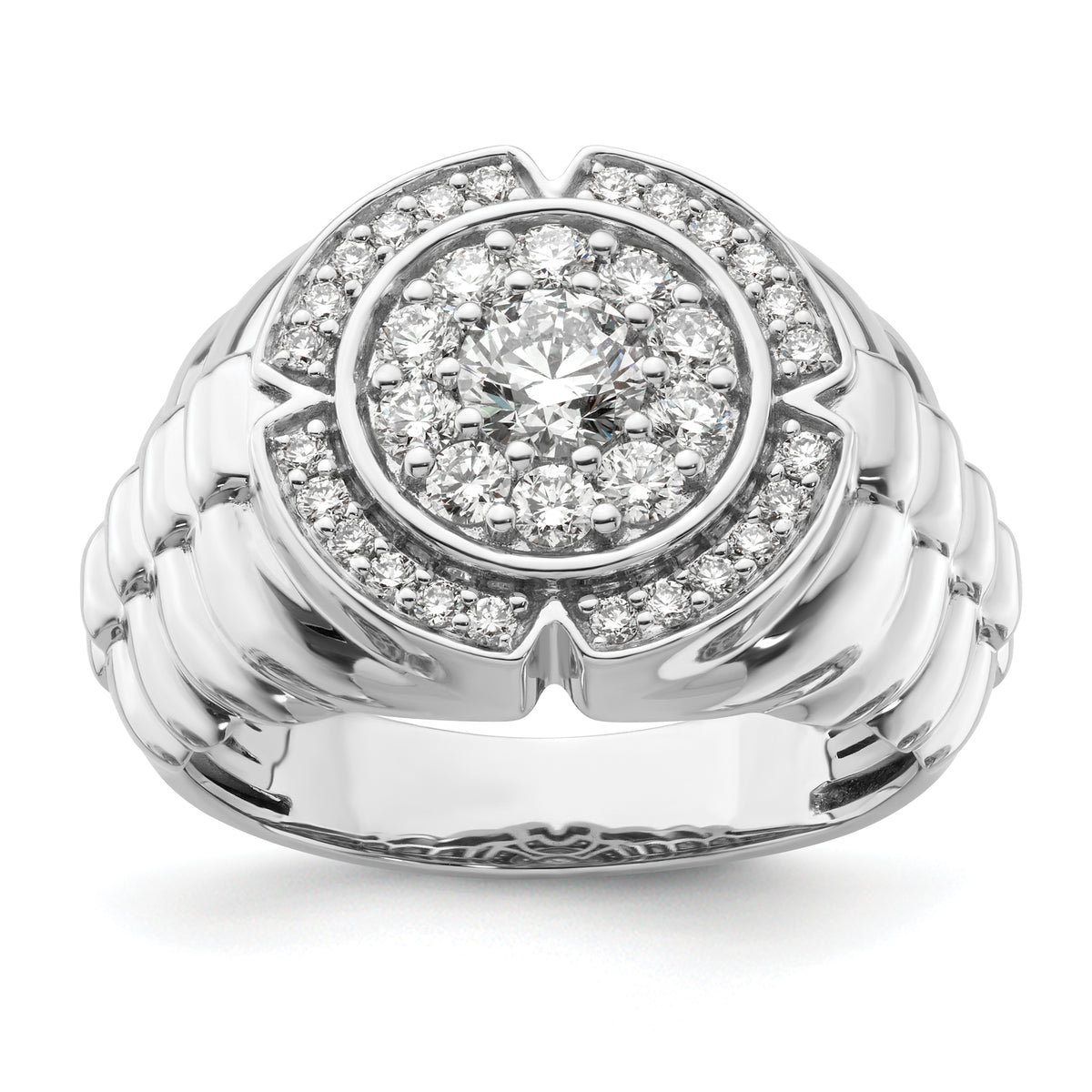 10k White Gold 1 1/5 carat Lab Grown Diamond VS/SI+ G+ Complete Men's Cluster Ring