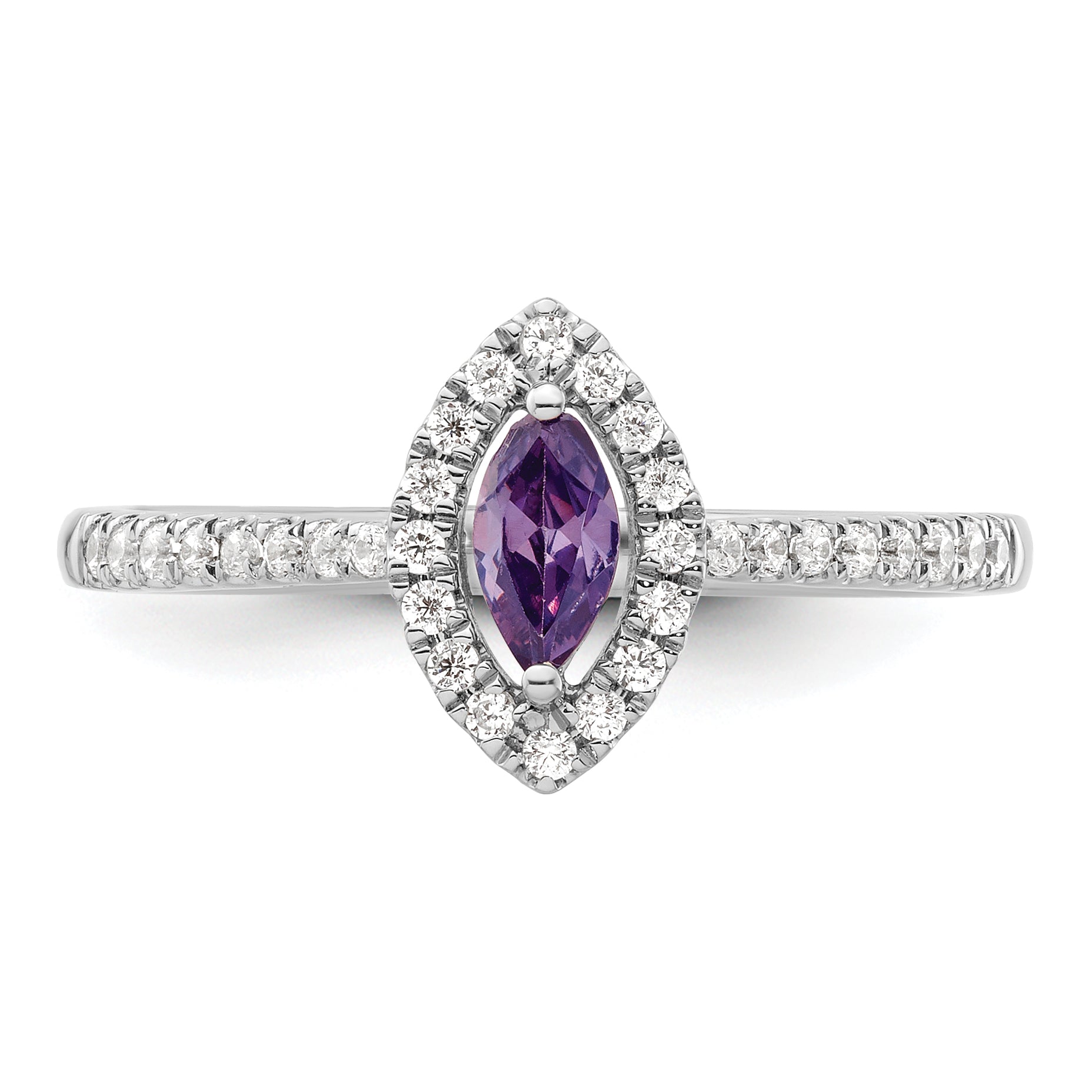 14k White Gold 1/5 carat Lab Grown Diamond VS/SI+ G+ and Amethyst February Birthstone Ring