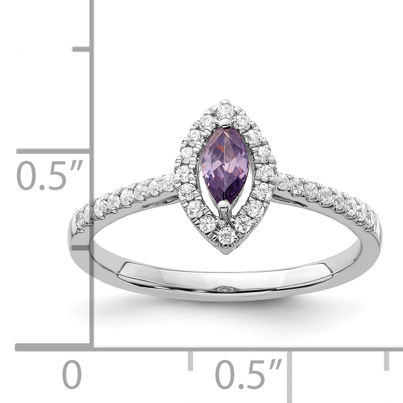 14k White Gold 1/5 carat Lab Grown Diamond VS/SI+ G+ and Amethyst February Birthstone Ring