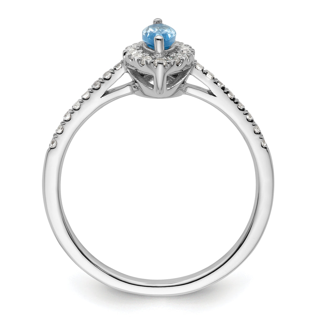 14k White Gold 1/5 carat Lab Grown Diamond VS/SI+ G+ and Blue Topaz December Birthstone Ring