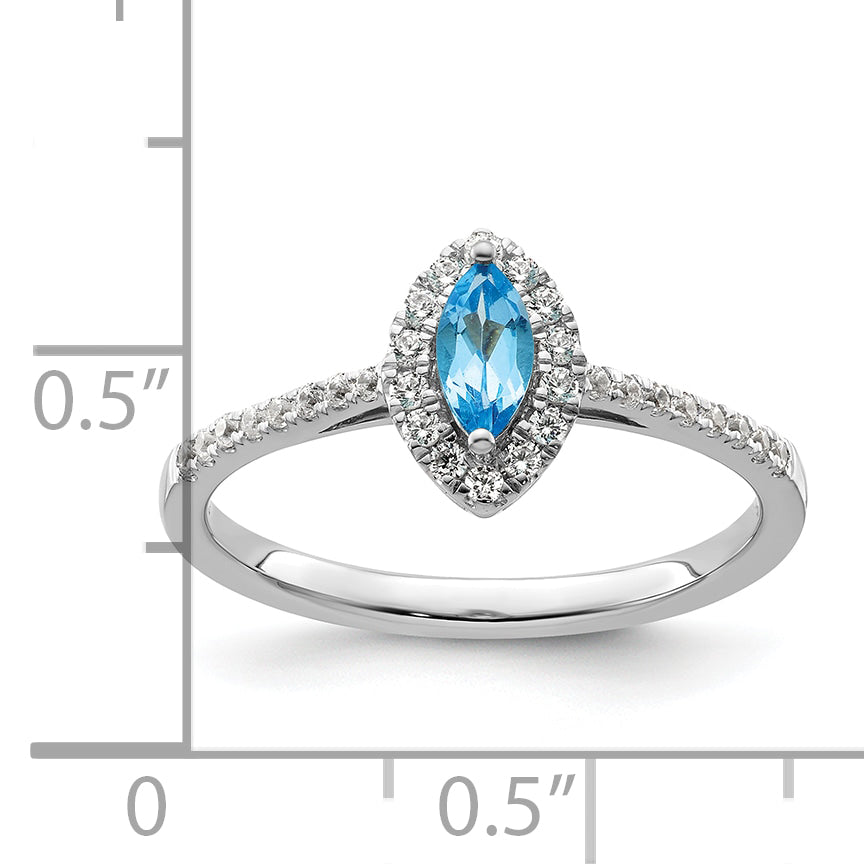 14k White Gold 1/5 carat Lab Grown Diamond VS/SI+ G+ and Blue Topaz December Birthstone Ring