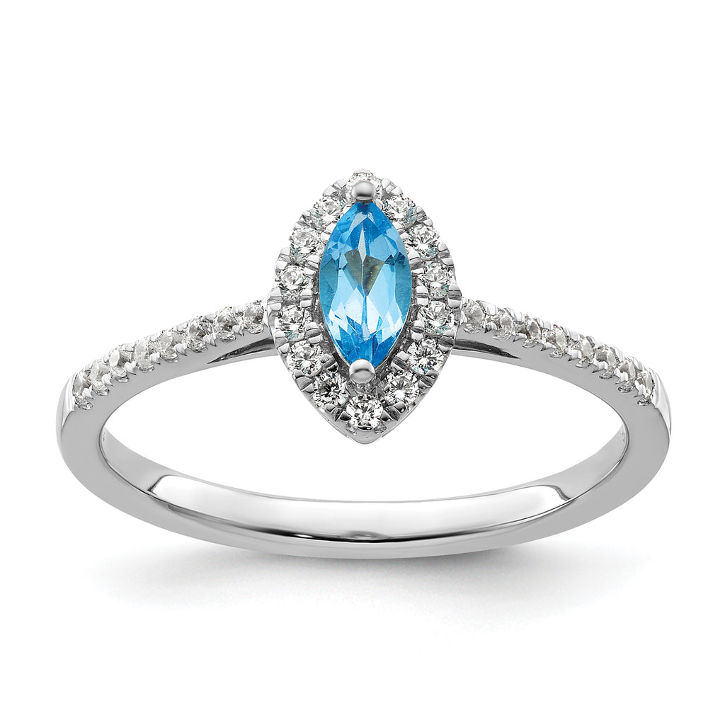 14k White Gold 1/5 carat Lab Grown Diamond VS/SI+ G+ and Blue Topaz December Birthstone Ring