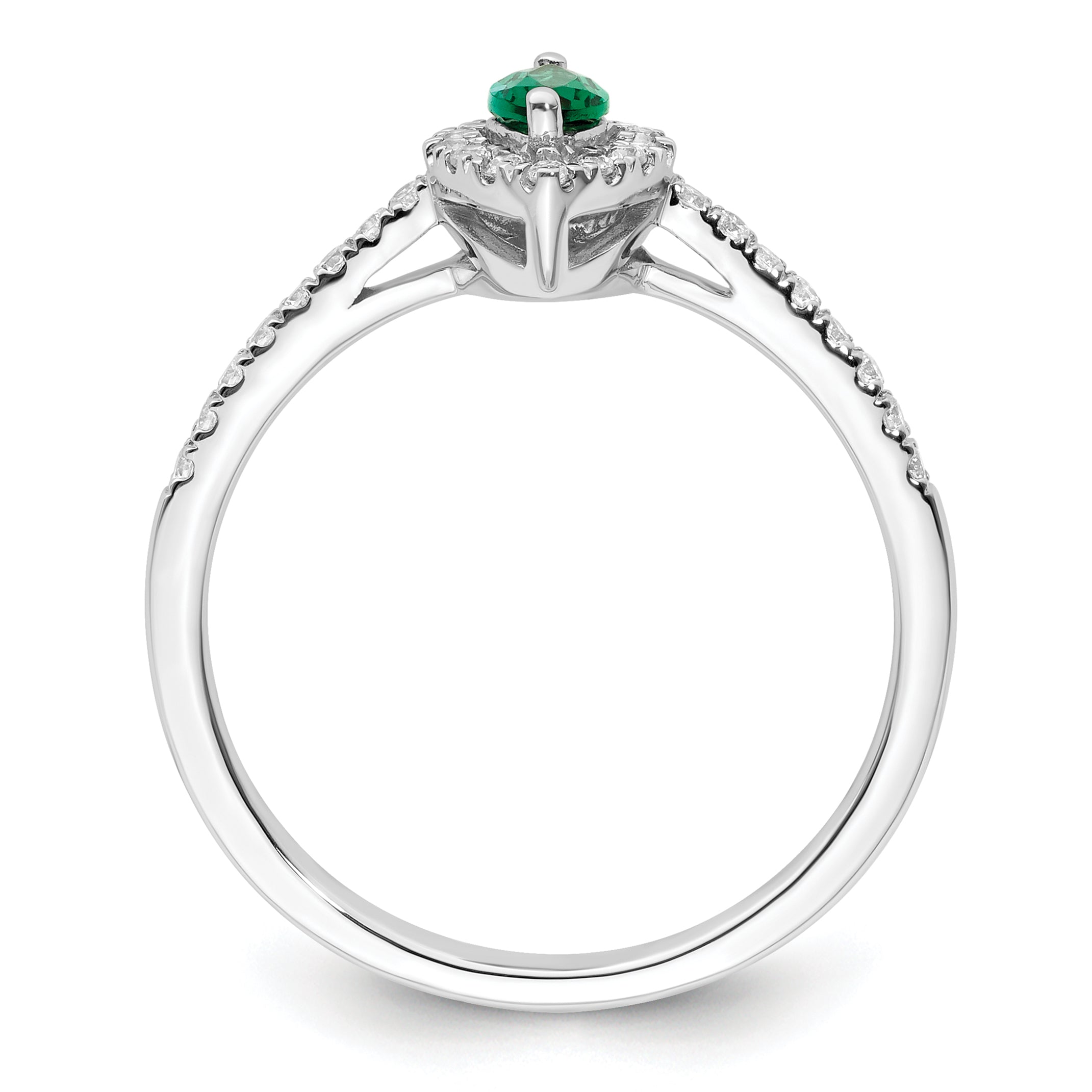 14k White Gold 1/5 carat Lab Grown Diamond VS/SI+ G+ and Lab Created Emerald May Birthstone Ring