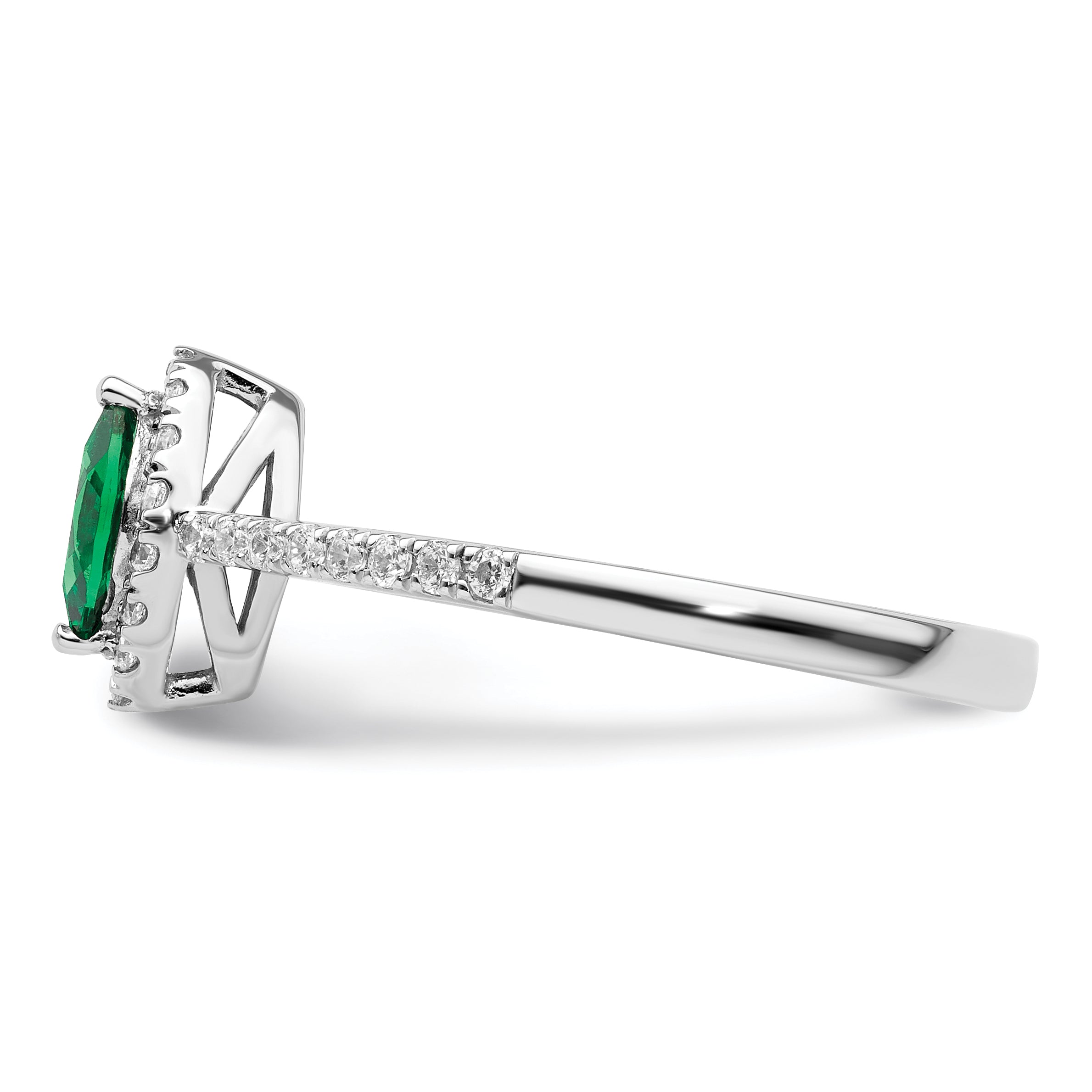 14k White Gold 1/5 carat Lab Grown Diamond VS/SI+ G+ and Lab Created Emerald May Birthstone Ring