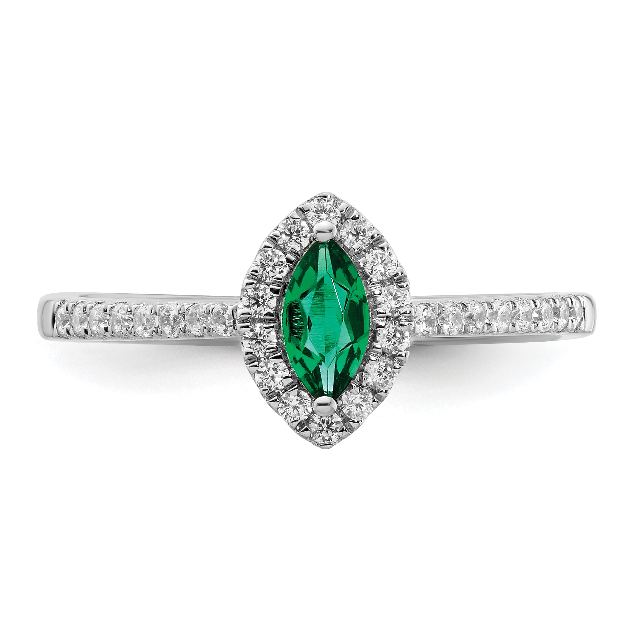 14k White Gold 1/5 carat Lab Grown Diamond VS/SI+ G+ and Lab Created Emerald May Birthstone Ring
