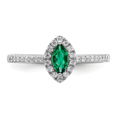 14k White Gold 1/5 carat Lab Grown Diamond VS/SI+ G+ and Lab Created Emerald May Birthstone Ring