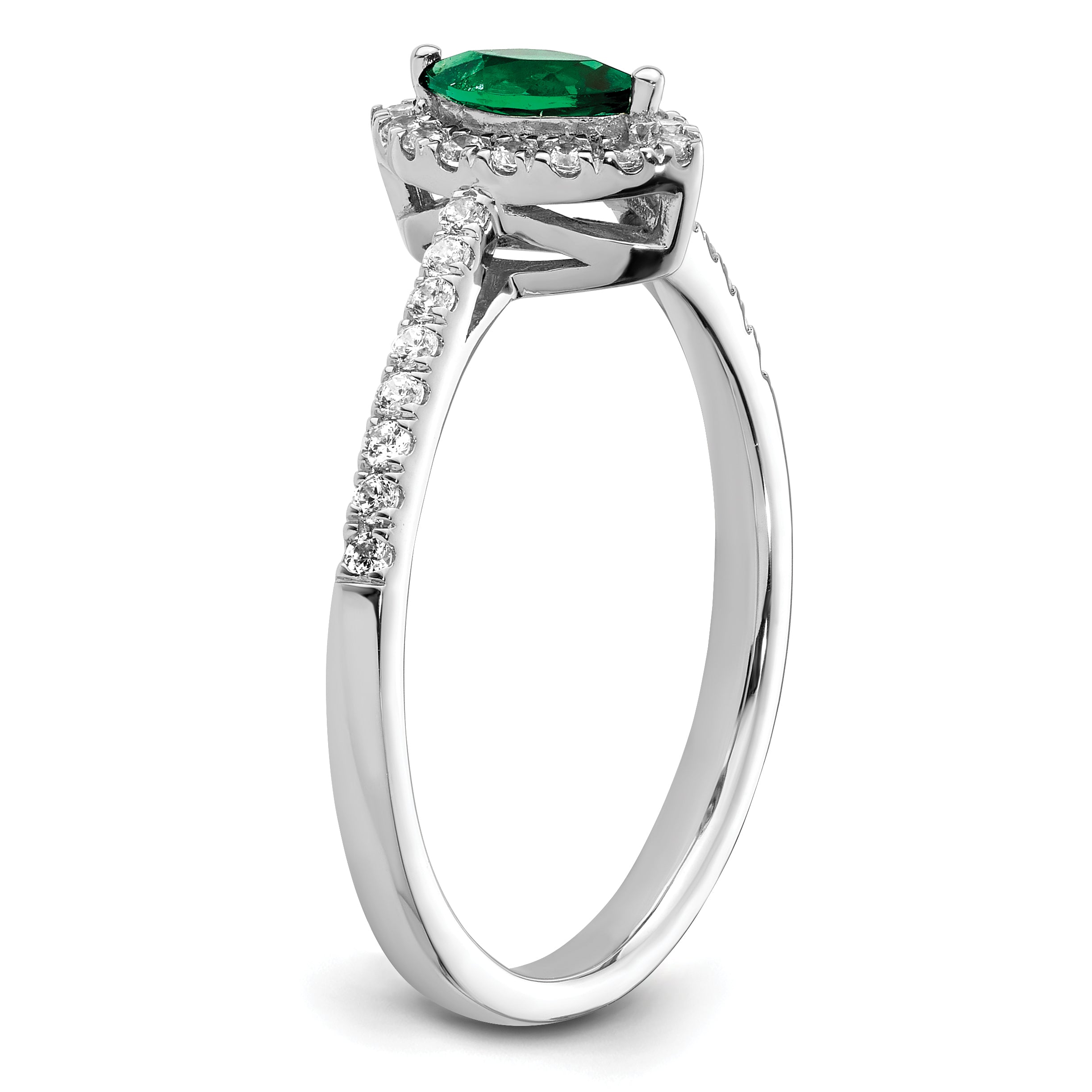 14k White Gold 1/5 carat Lab Grown Diamond VS/SI+ G+ and Lab Created Emerald May Birthstone Ring