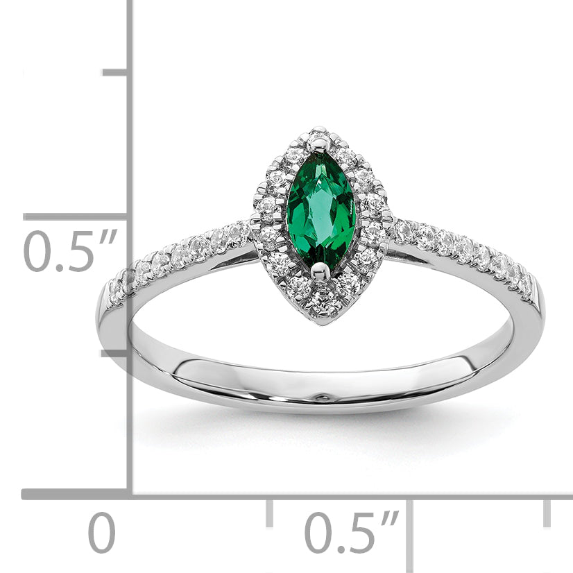 14k White Gold 1/5 carat Lab Grown Diamond VS/SI+ G+ and Lab Created Emerald May Birthstone Ring