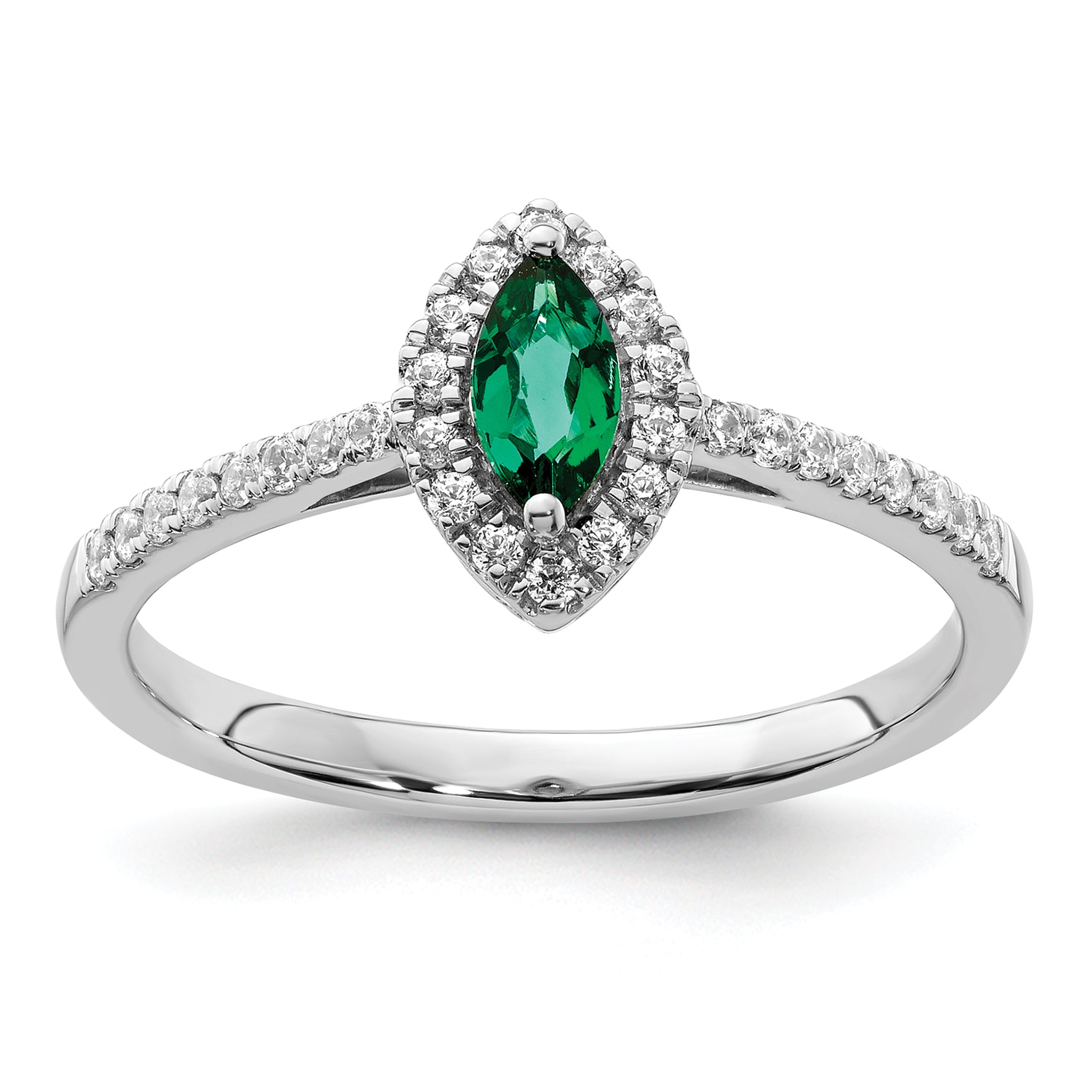 14k White Gold 1/5 carat Lab Grown Diamond VS/SI+ G+ and Lab Created Emerald May Birthstone Ring