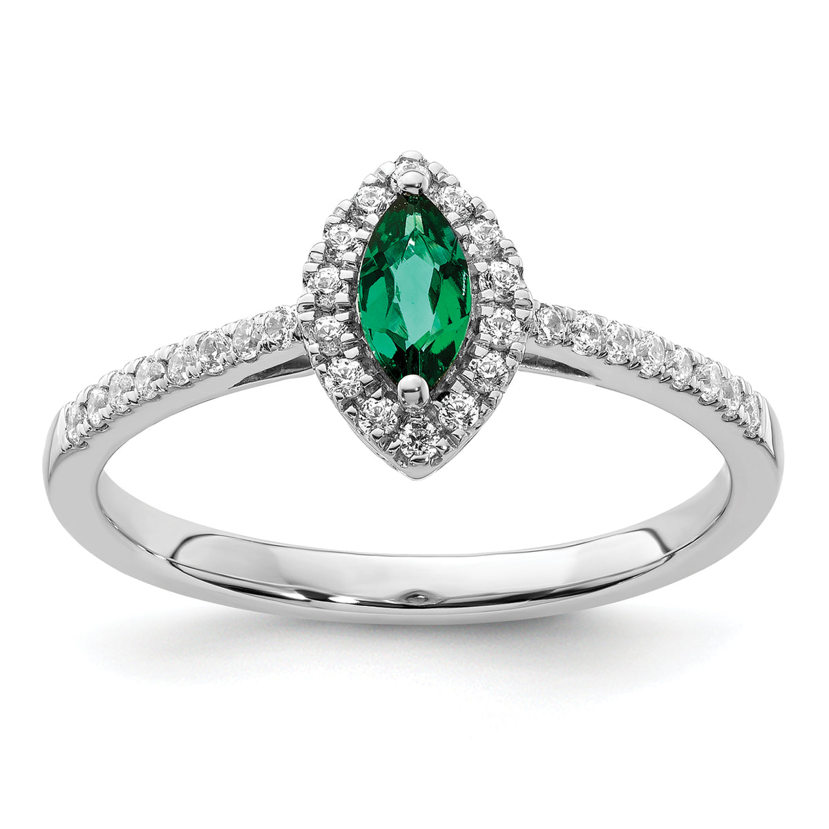 14k White Gold 1/5 carat Lab Grown Diamond VS/SI+ G+ and Lab Created Emerald May Birthstone Ring