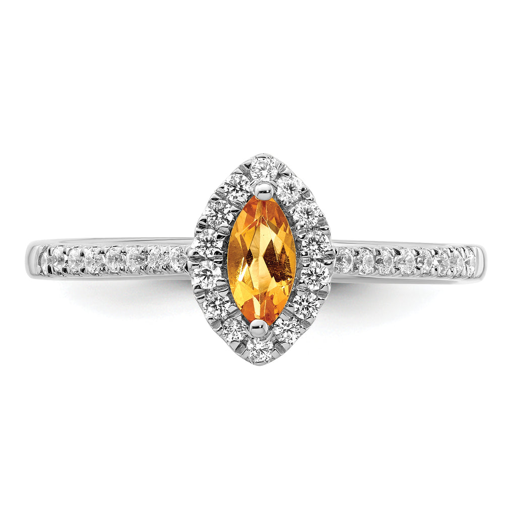 14k White Gold 1/5 carat Lab Grown Diamond VS/SI+ G+ and Citrine November Birthstone Ring