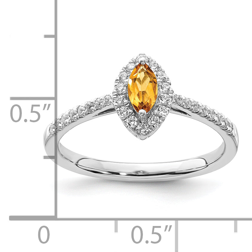 14k White Gold 1/5 carat Lab Grown Diamond VS/SI+ G+ and Citrine November Birthstone Ring