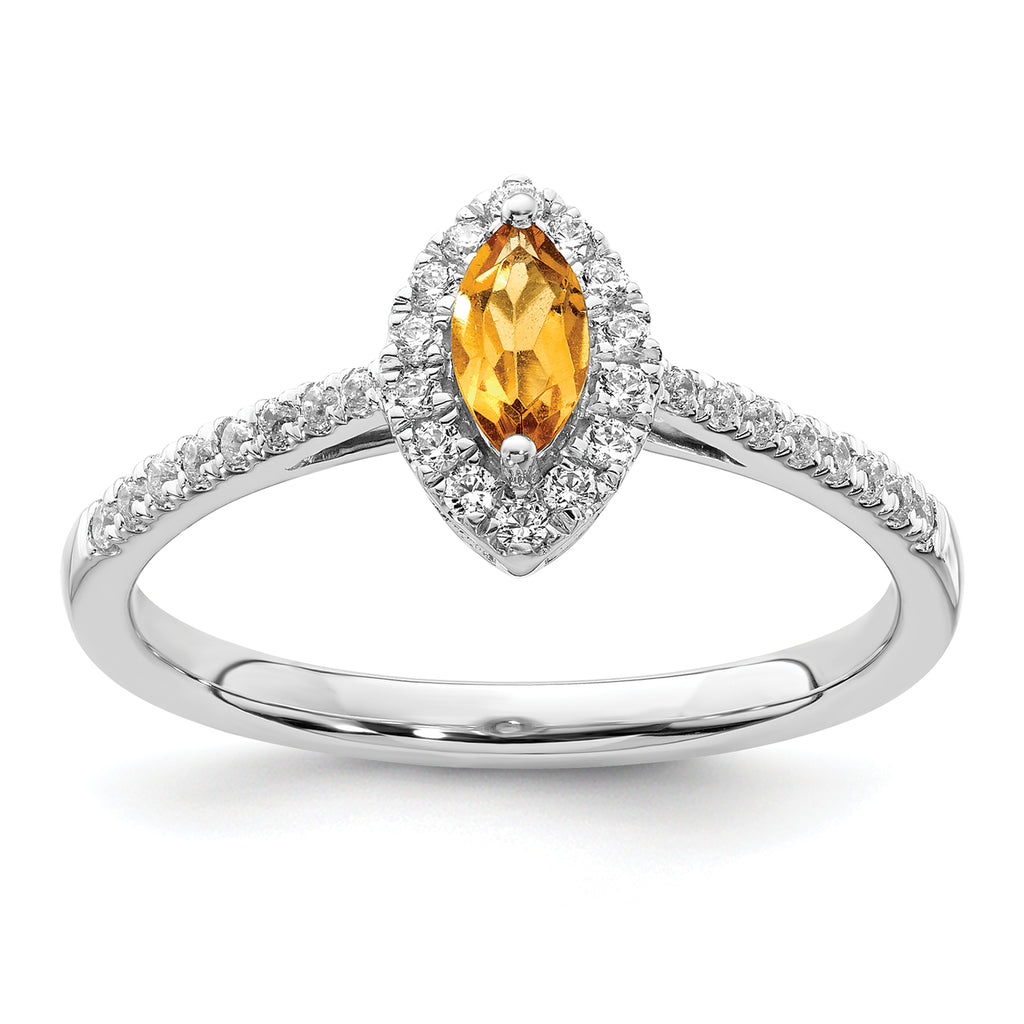 14k White Gold 1/5 carat Lab Grown Diamond VS/SI+ G+ and Citrine November Birthstone Ring