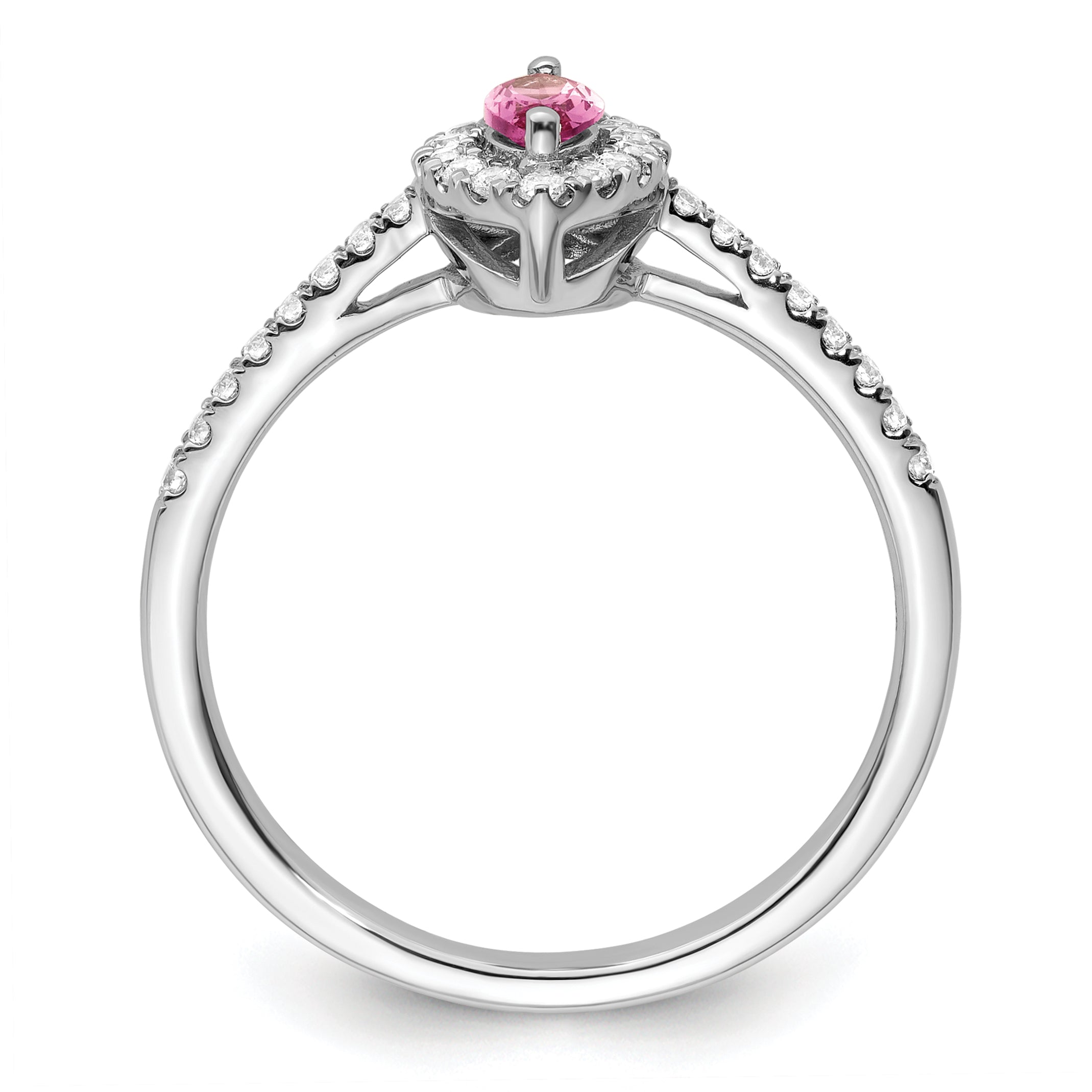 14k White Gold 1/5 carat Lab Grown Diamond VS/SI+ G+ and Lab Created Pink Sapphire October Birthstone Ring Secondary image