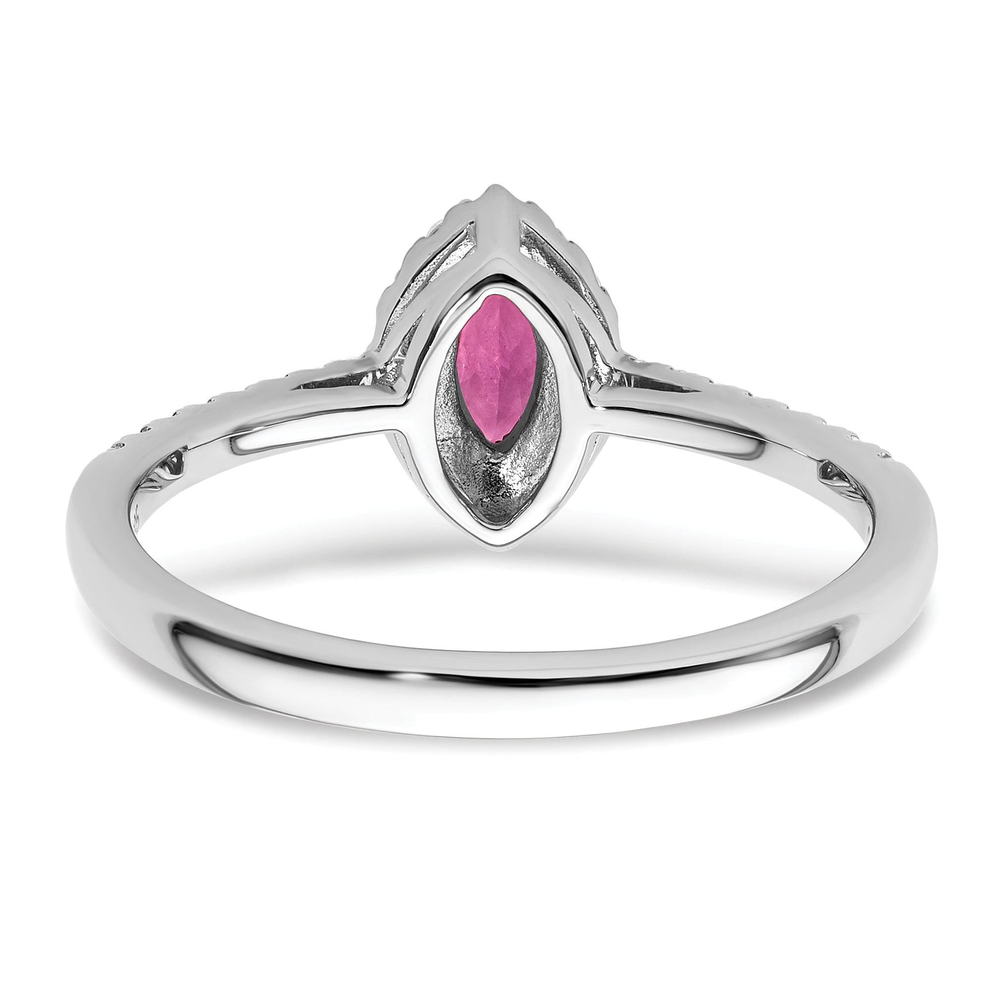 14k White Gold 1/5 carat Lab Grown Diamond VS/SI+ G+ and Lab Created Pink Sapphire October Birthstone Ring
