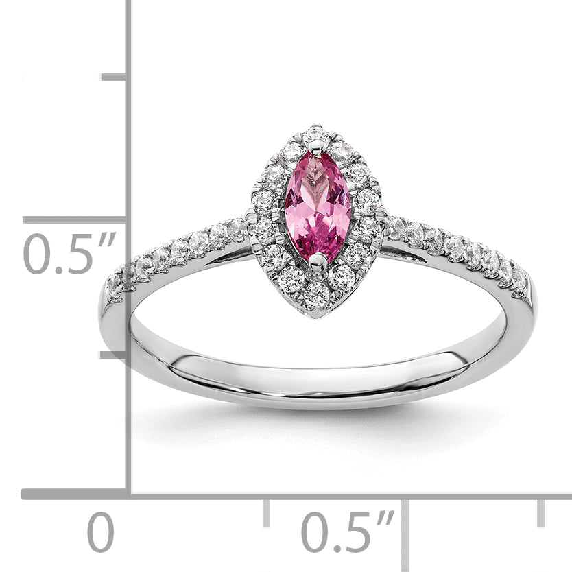 14k White Gold 1/5 carat Lab Grown Diamond VS/SI+ G+ and Lab Created Pink Sapphire October Birthstone Ring