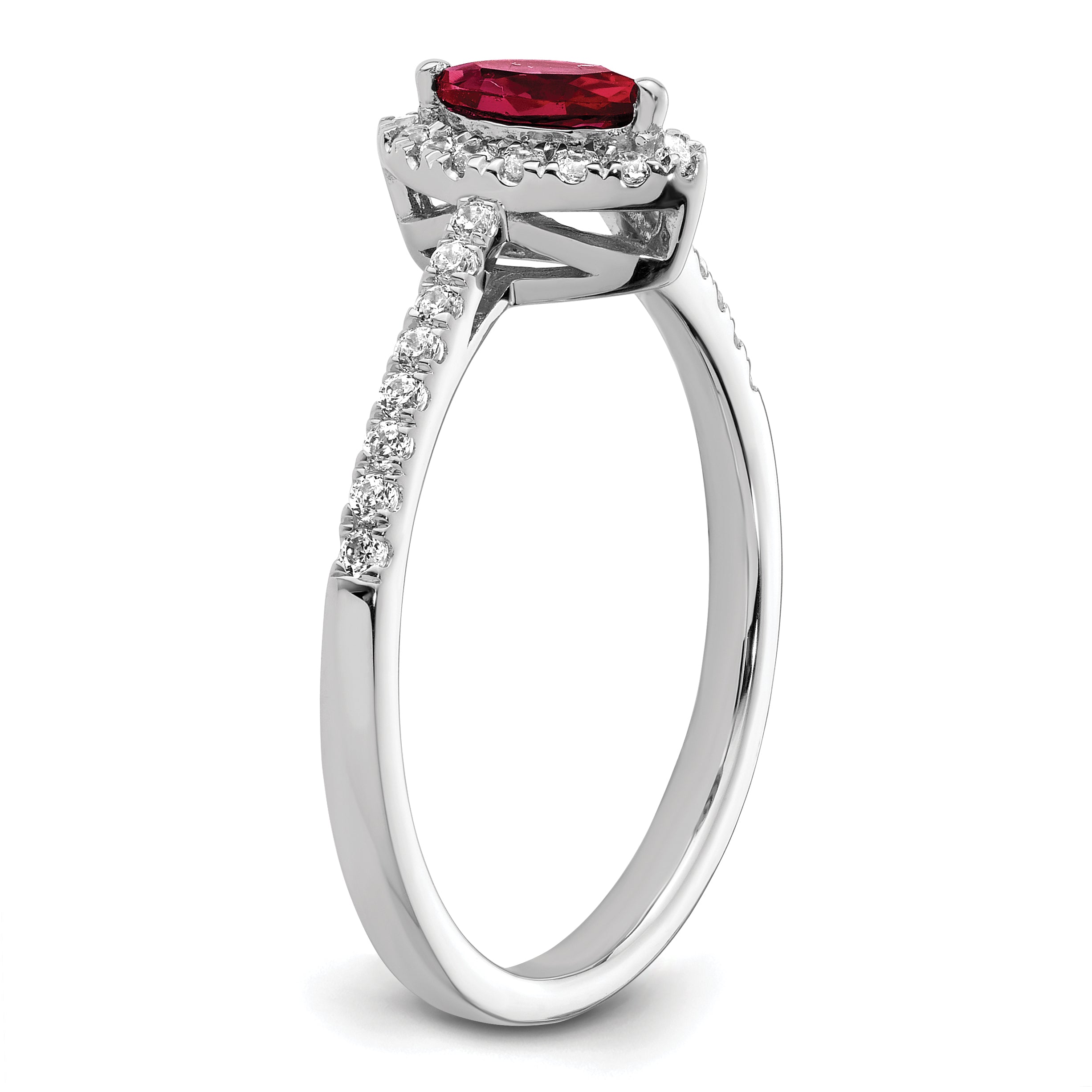 14k White Gold 1/5 carat Lab Grown Diamond VS/SI+ G+ and Lab Created Ruby July Birthstone Ring