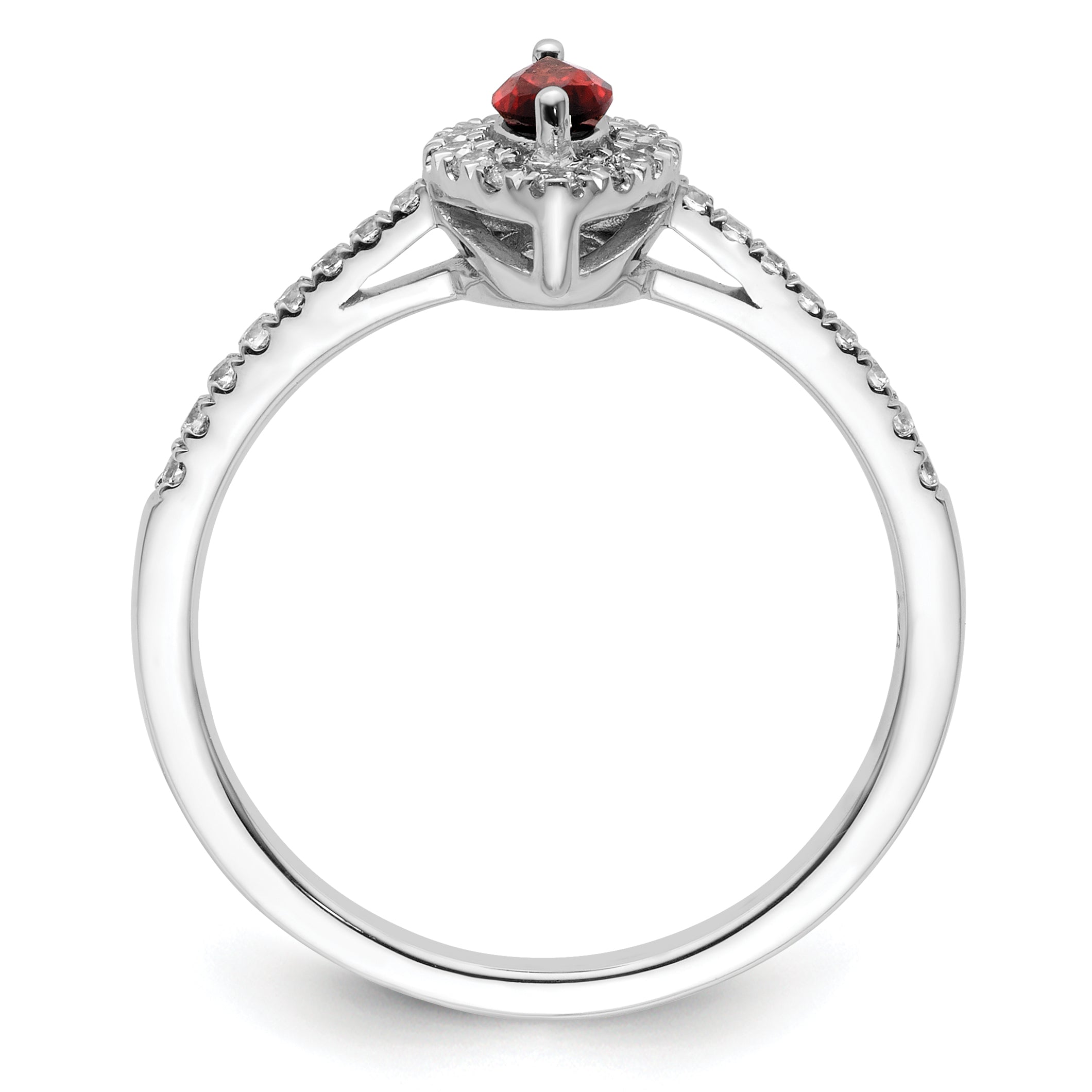14k White Gold 1/5 carat Lab Grown Diamond VS/SI+ G+ and Garnet January Birthstone Ring