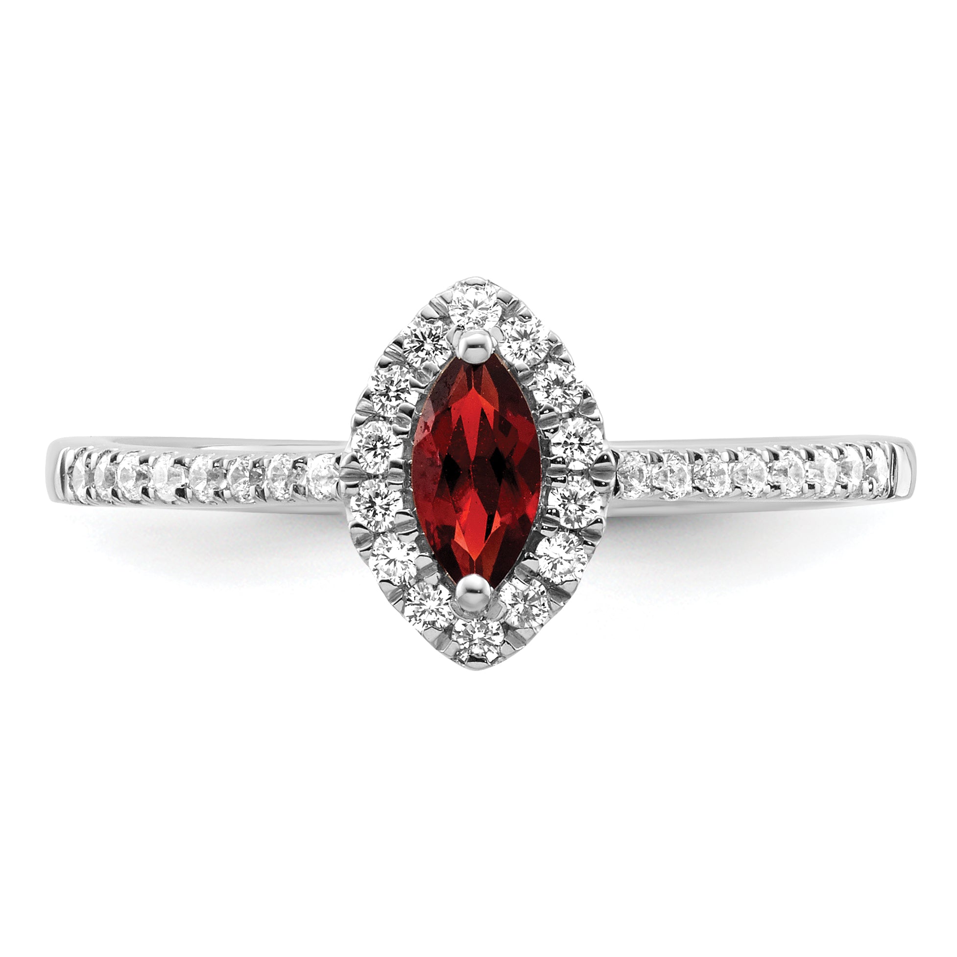 14k White Gold 1/5 carat Lab Grown Diamond VS/SI+ G+ and Garnet January Birthstone Ring