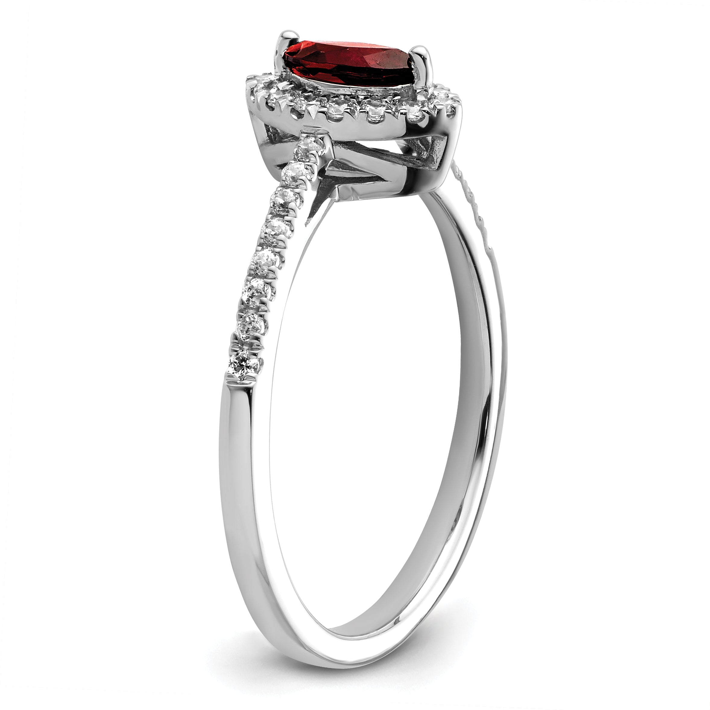 14k White Gold 1/5 carat Lab Grown Diamond VS/SI+ G+ and Garnet January Birthstone Ring