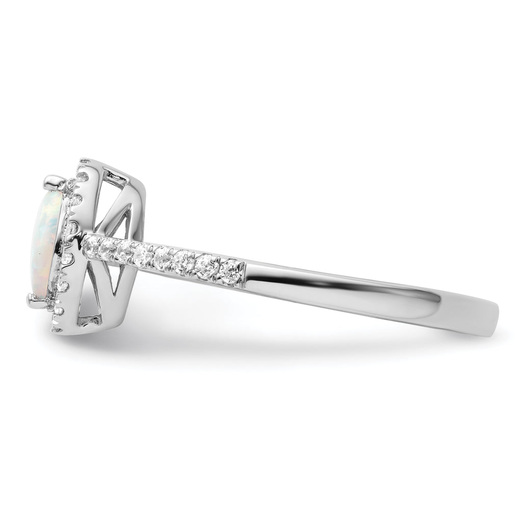 14k White Gold 1/5 carat Lab Grown Diamond VS/SI+ G+ and Lab Created Opal October Birthstone Ring