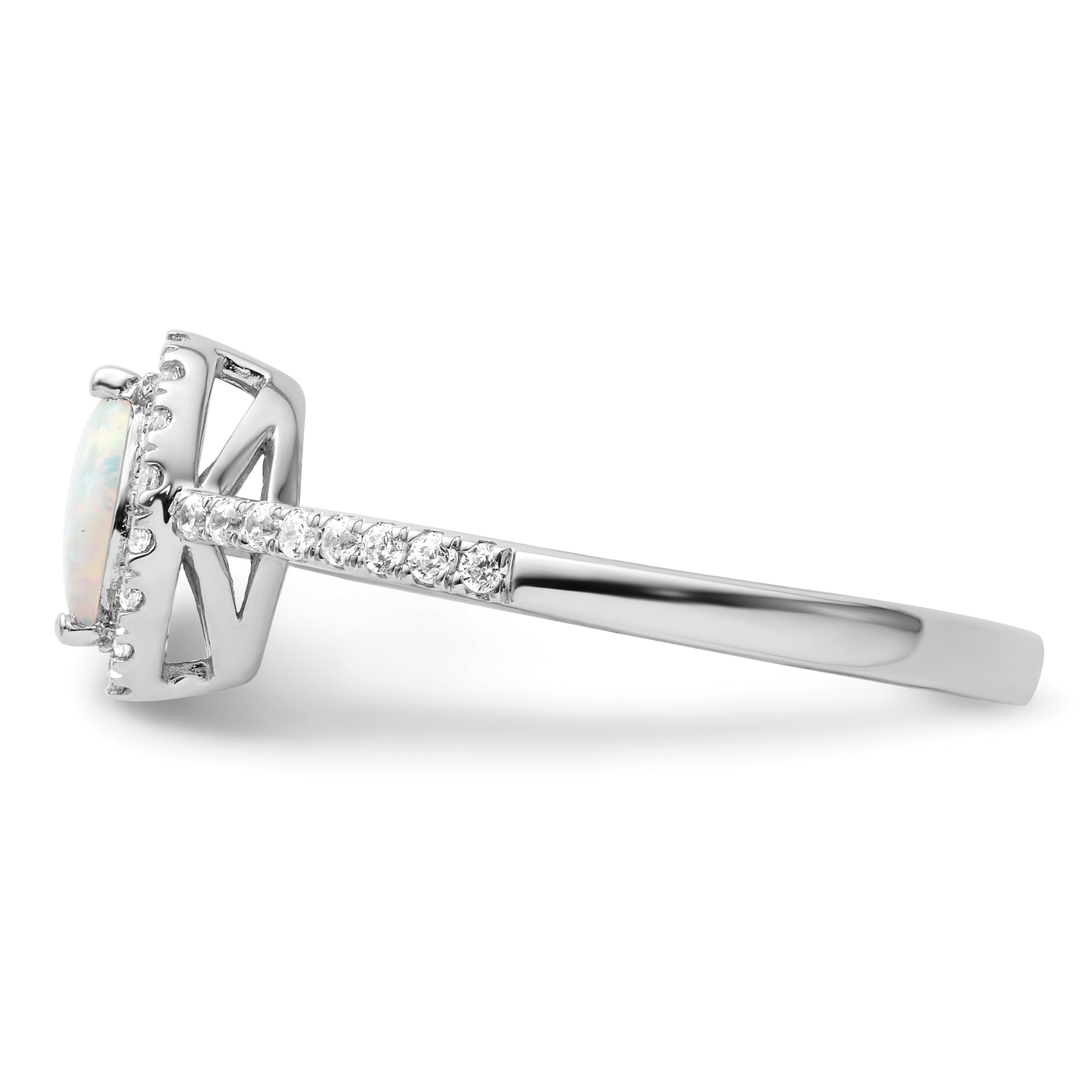 14k White Gold 1/5 carat Lab Grown Diamond VS/SI+ G+ and Lab Created Opal October Birthstone Ring