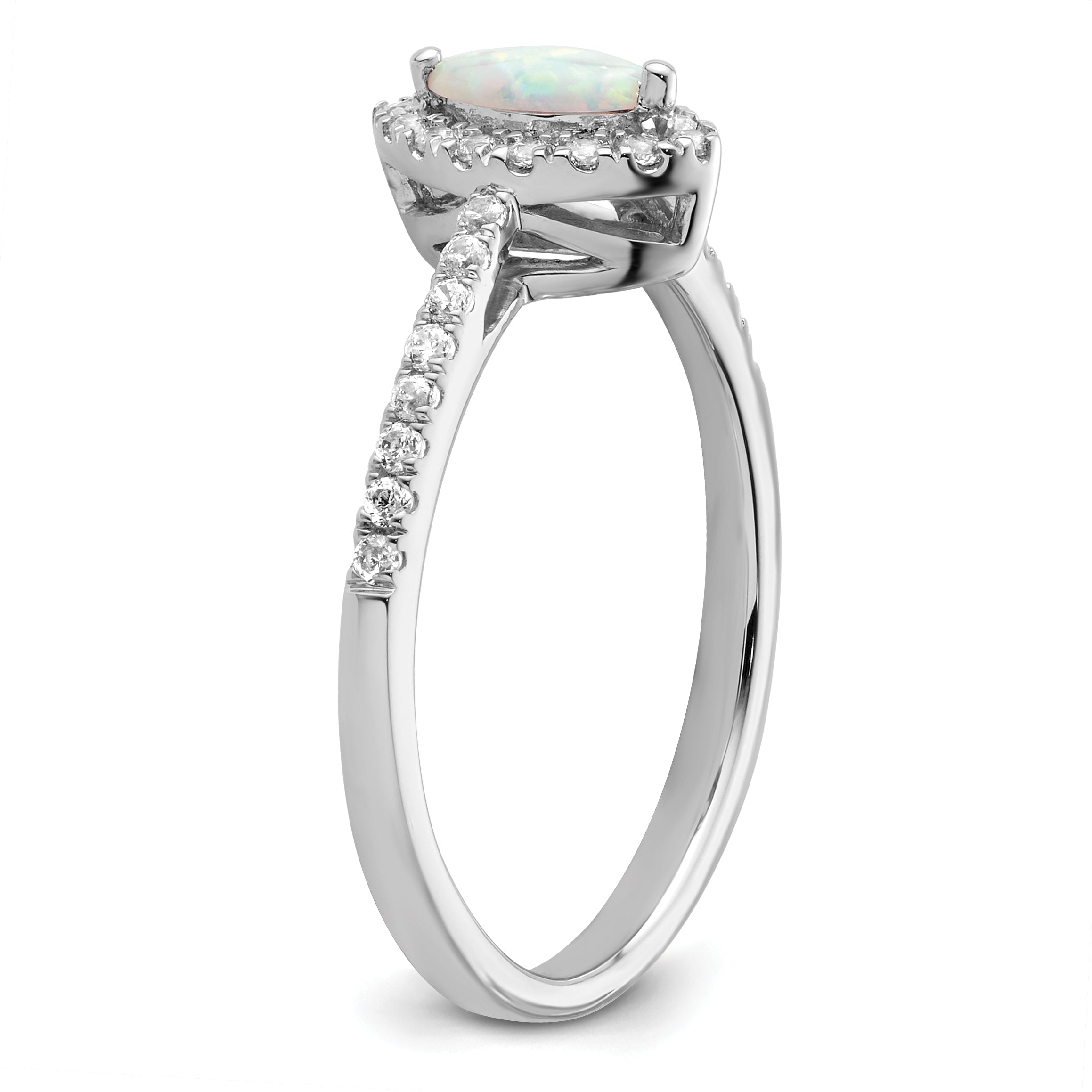 14k White Gold 1/5 carat Lab Grown Diamond VS/SI+ G+ and Lab Created Opal October Birthstone Ring