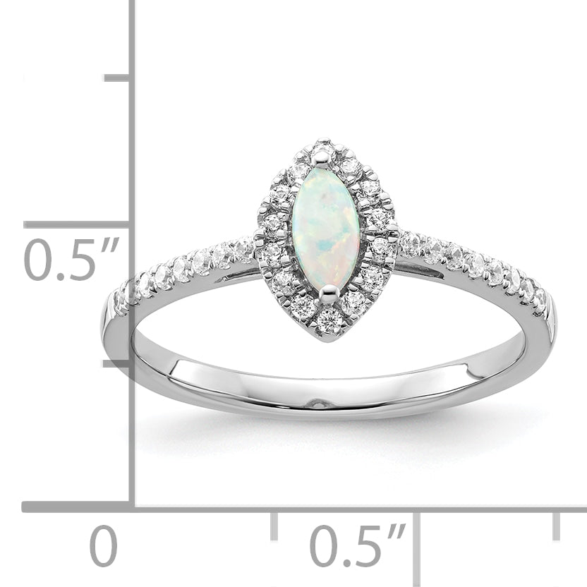 14k White Gold 1/5 carat Lab Grown Diamond VS/SI+ G+ and Lab Created Opal October Birthstone Ring