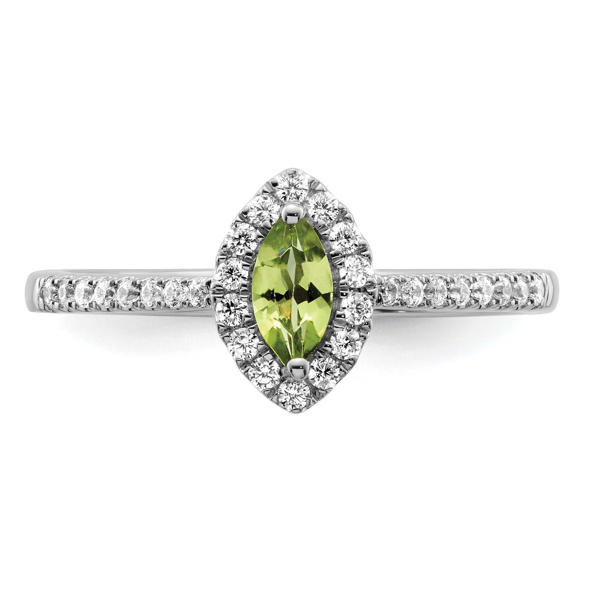 14k White Gold 1/5 carat Lab Grown Diamond VS/SI+ G+ and Peridot August Birthstone Ring