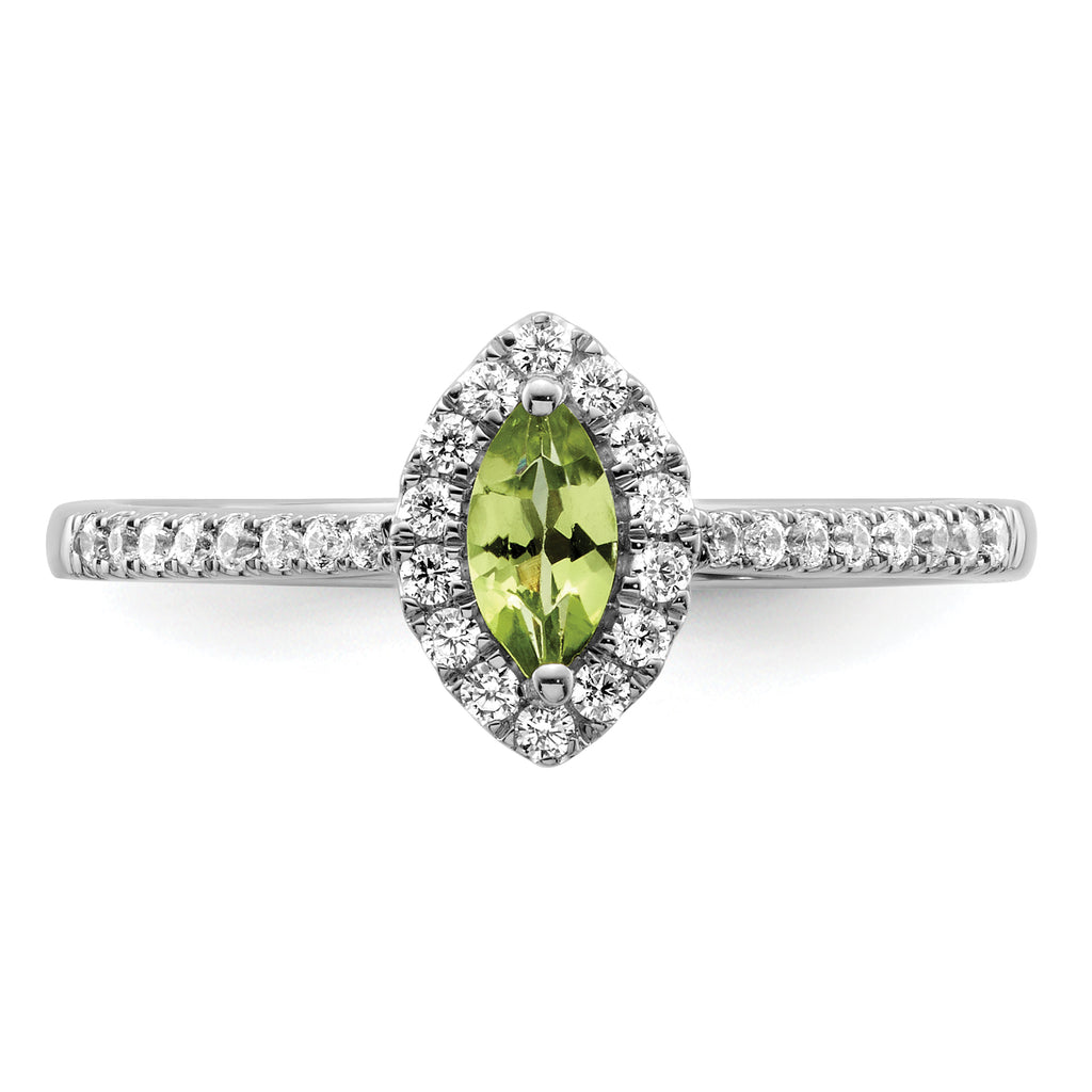 14k White Gold 1/5 carat Lab Grown Diamond VS/SI+ G+ and Peridot August Birthstone Ring