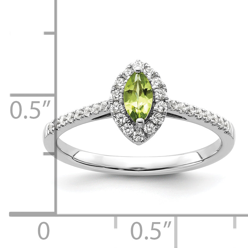 14k White Gold 1/5 carat Lab Grown Diamond VS/SI+ G+ and Peridot August Birthstone Ring