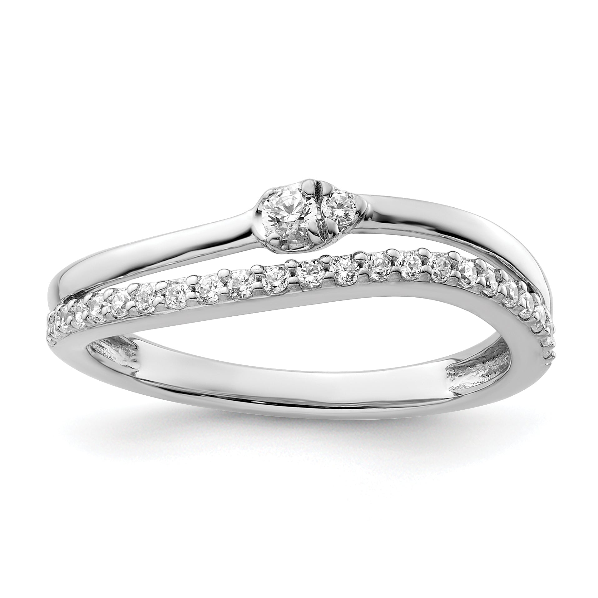 14K White Gold Polished Diamond Double Band Fashion Ring