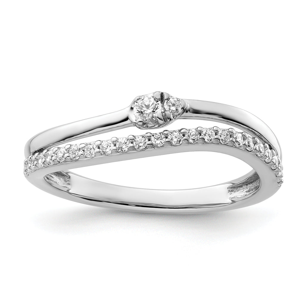 14K White Gold Polished Diamond Double Band Fashion Ring