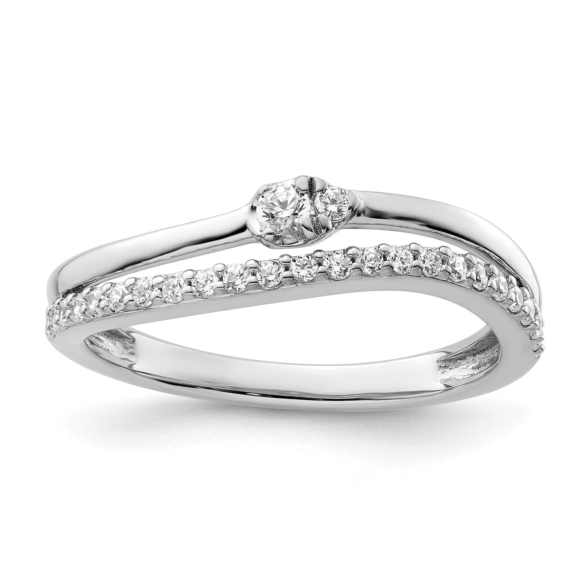 14K White Gold Polished Diamond Double Band Fashion Ring