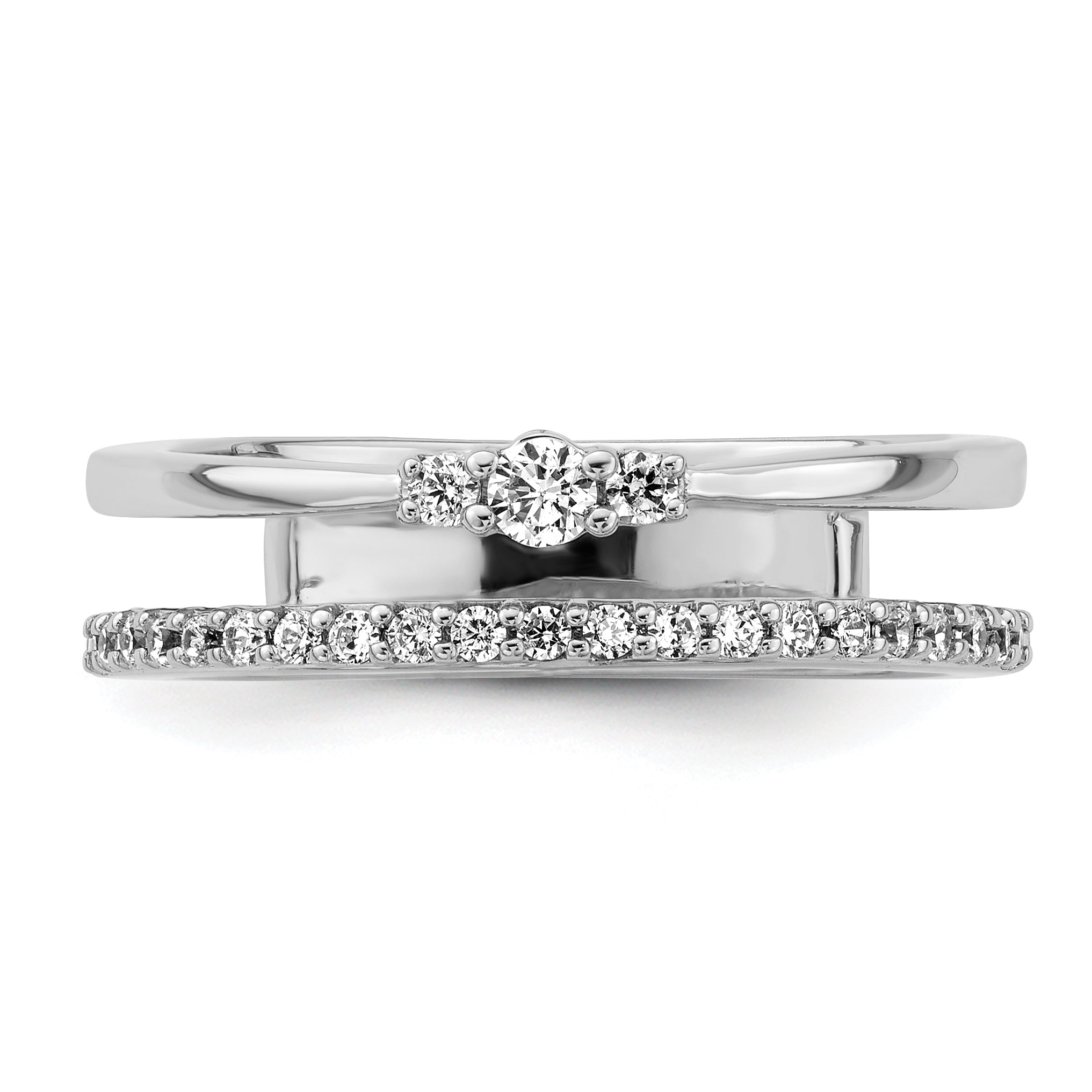 14K White Gold Polished Diamond Double Band Fashion Ring