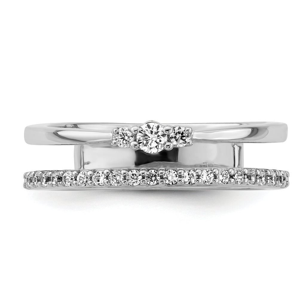 14K White Gold Polished Diamond Double Band Fashion Ring